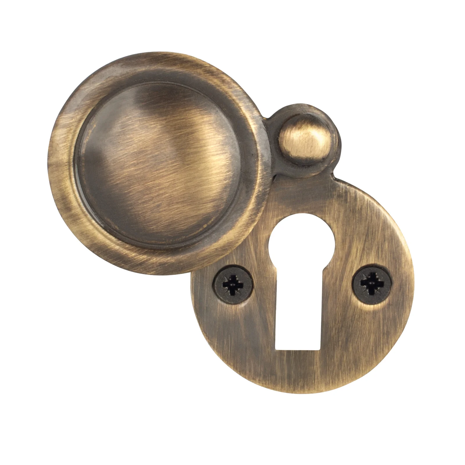 Victorian Keyhole Covered Escutcheon for Front Doors - 34mm - Antique Brass