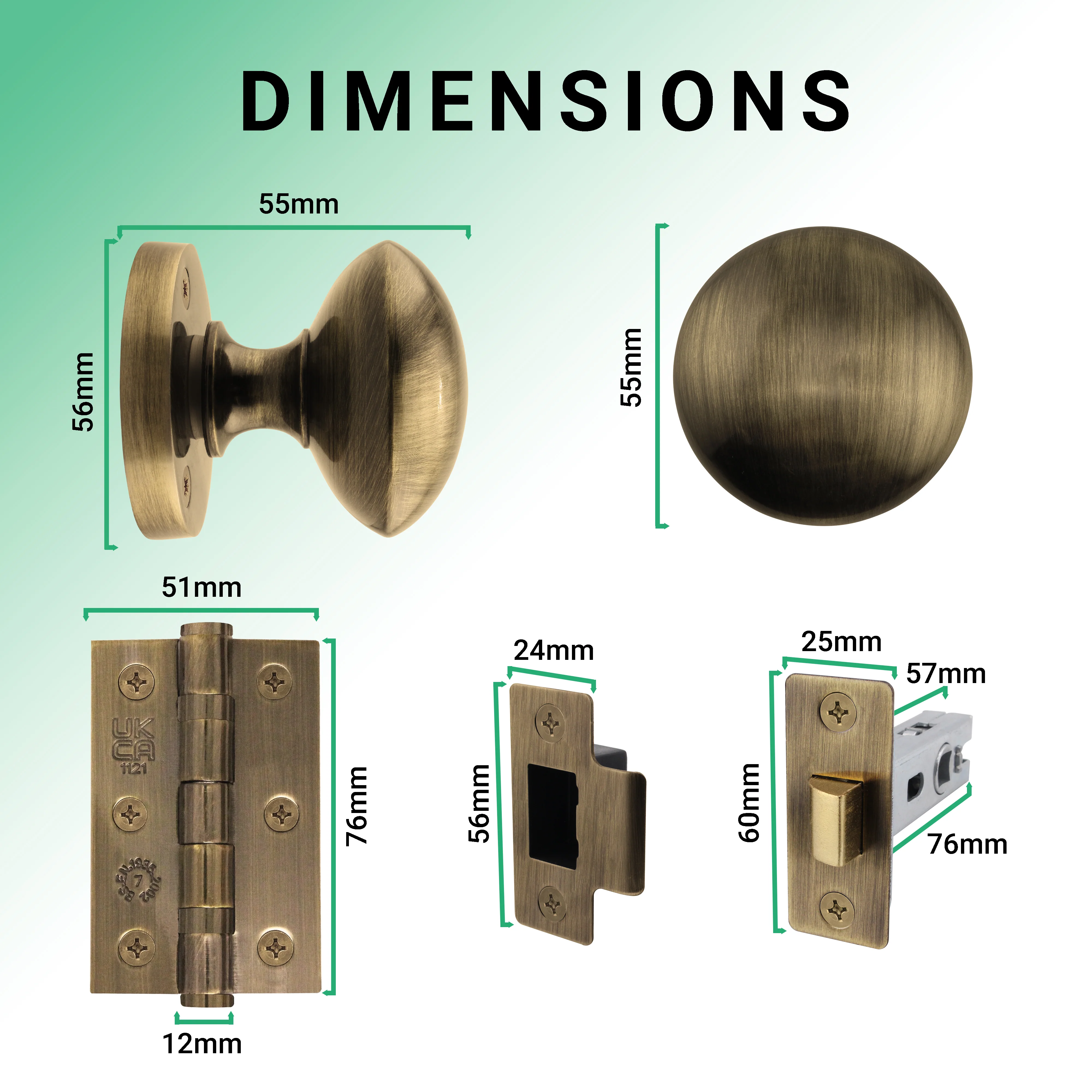 Victorian Door Knob Latch Pack - Antique Brass - Image 3