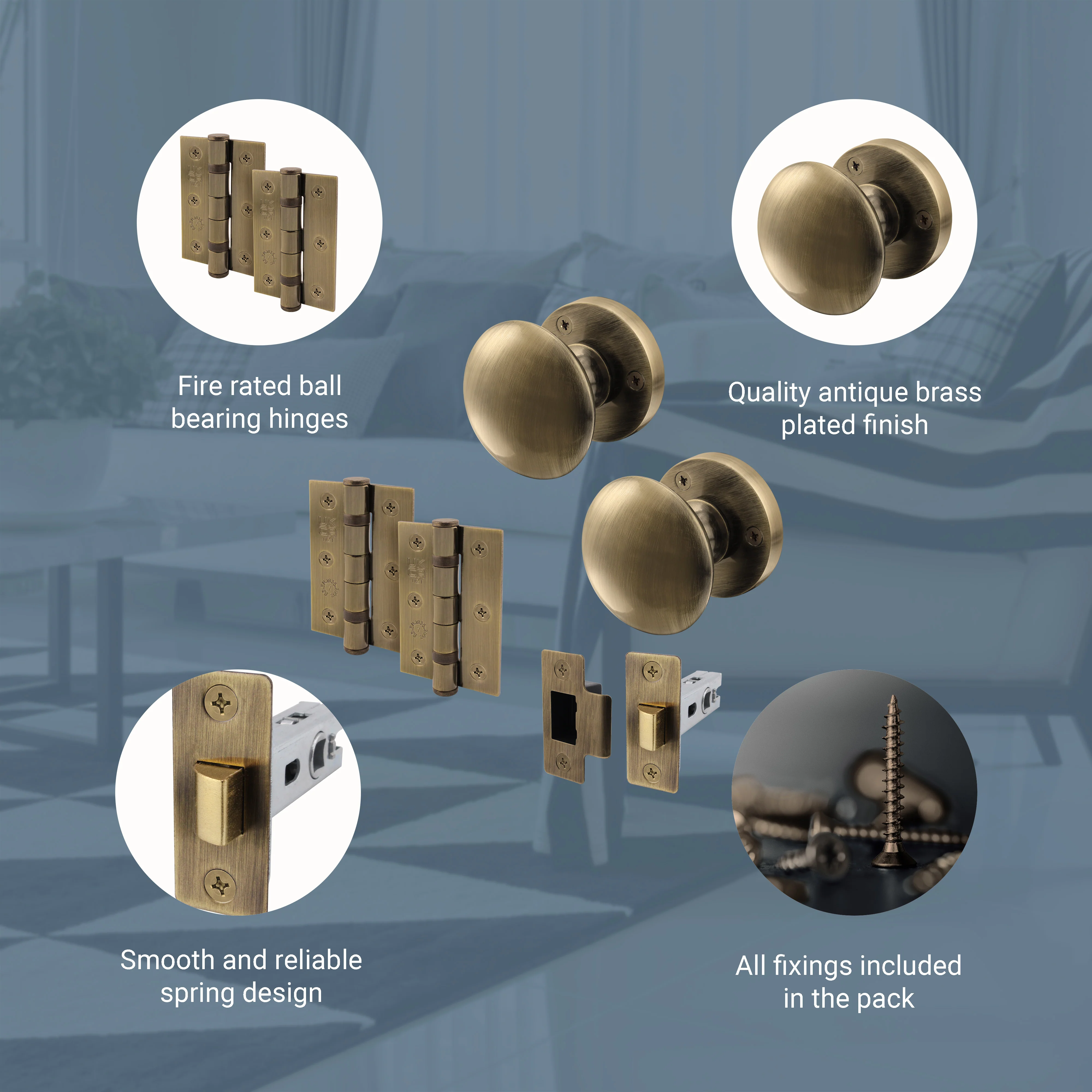Victorian Door Knob Latch Pack - Antique Brass - Image 4
