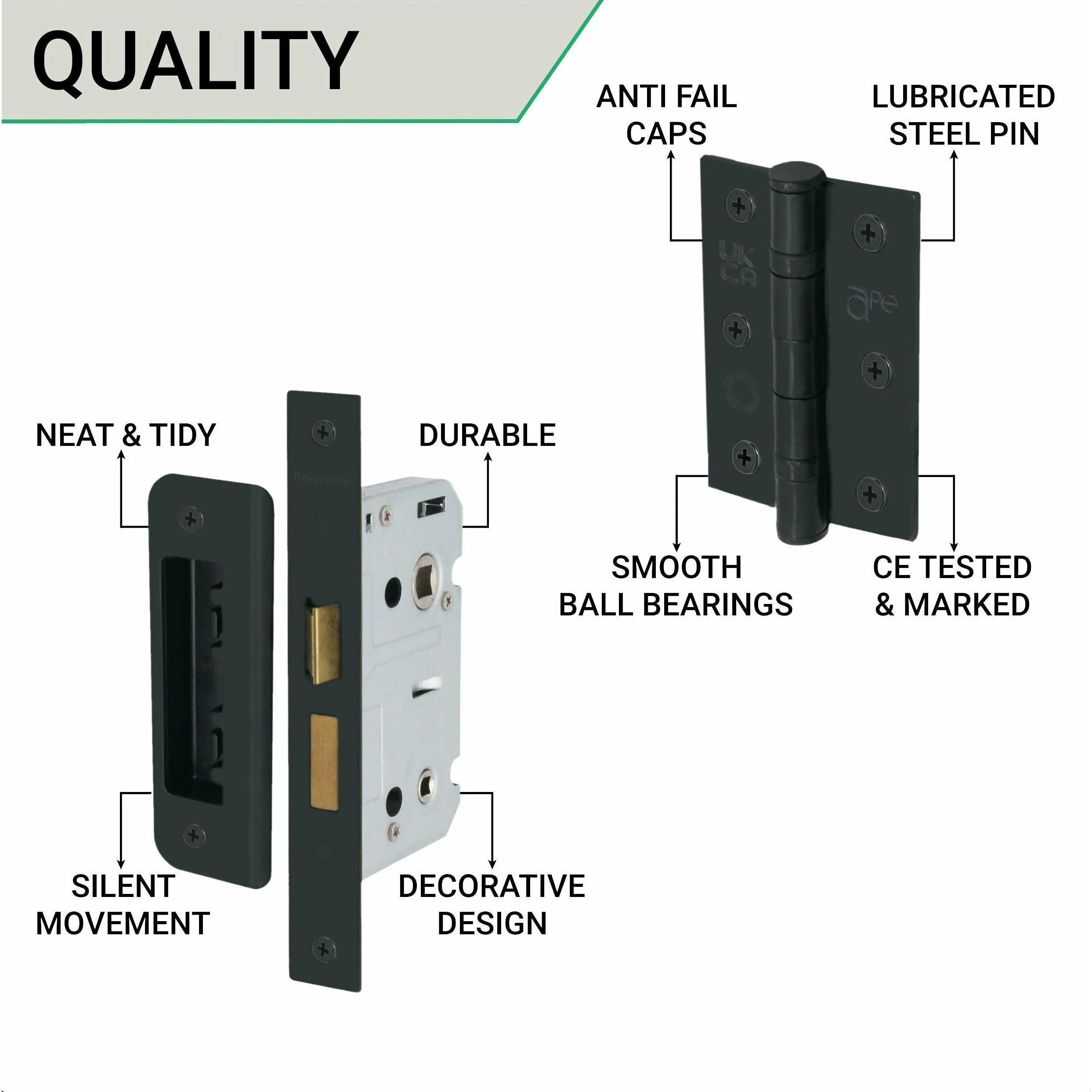 Sassari Matt Black Lever Door Handle Pack - 64mm Bathroom Lock - Image 4