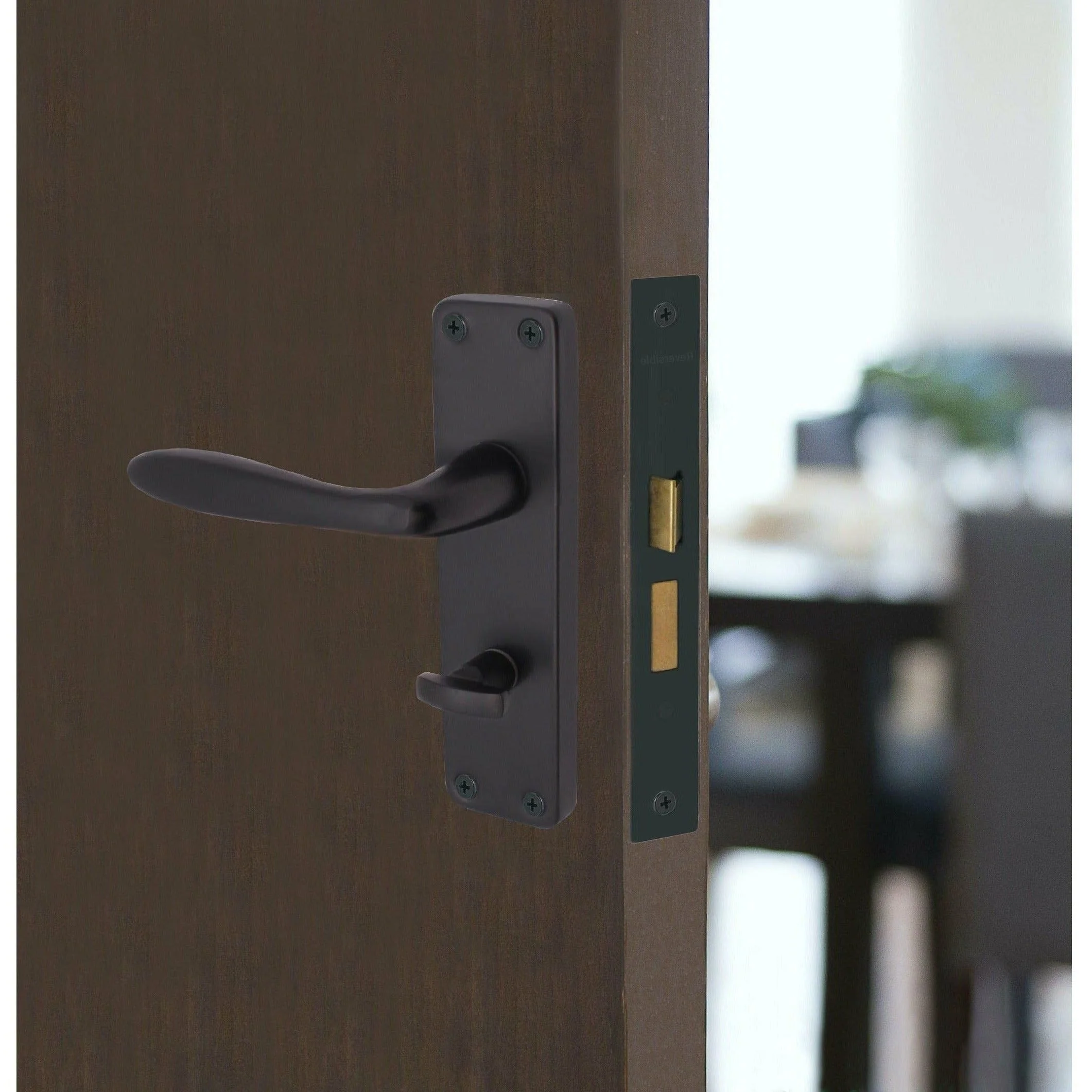 Sassari Matt Black Lever Door Handle Pack - 64mm Bathroom Lock - Image 6
