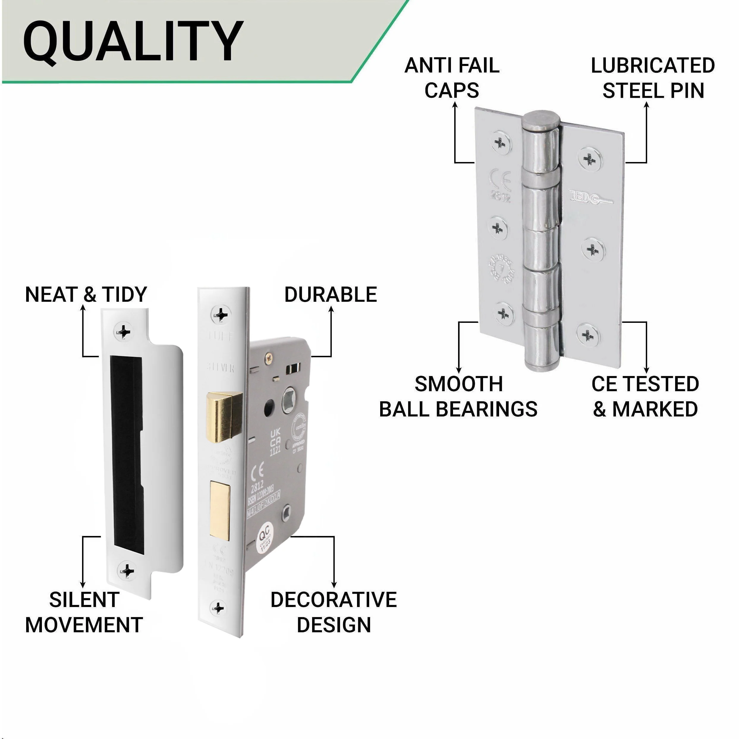 Sassari Polished Chrome Lever Door Handle Pack - 64mm Bathroom Lock - Image 4