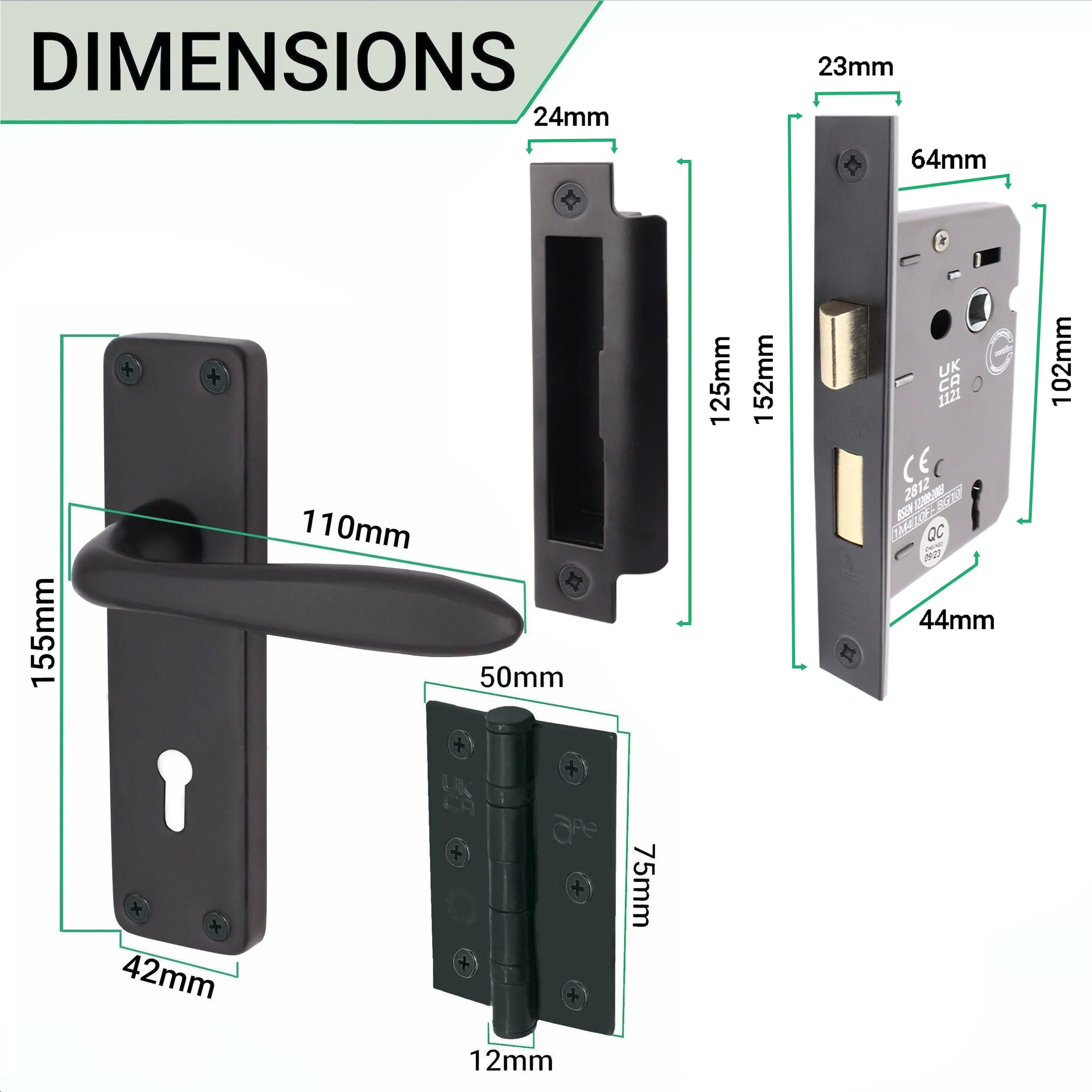 Sassari Matt Black Lever Door Handle Pack - 64mm Sashlock - Image 3