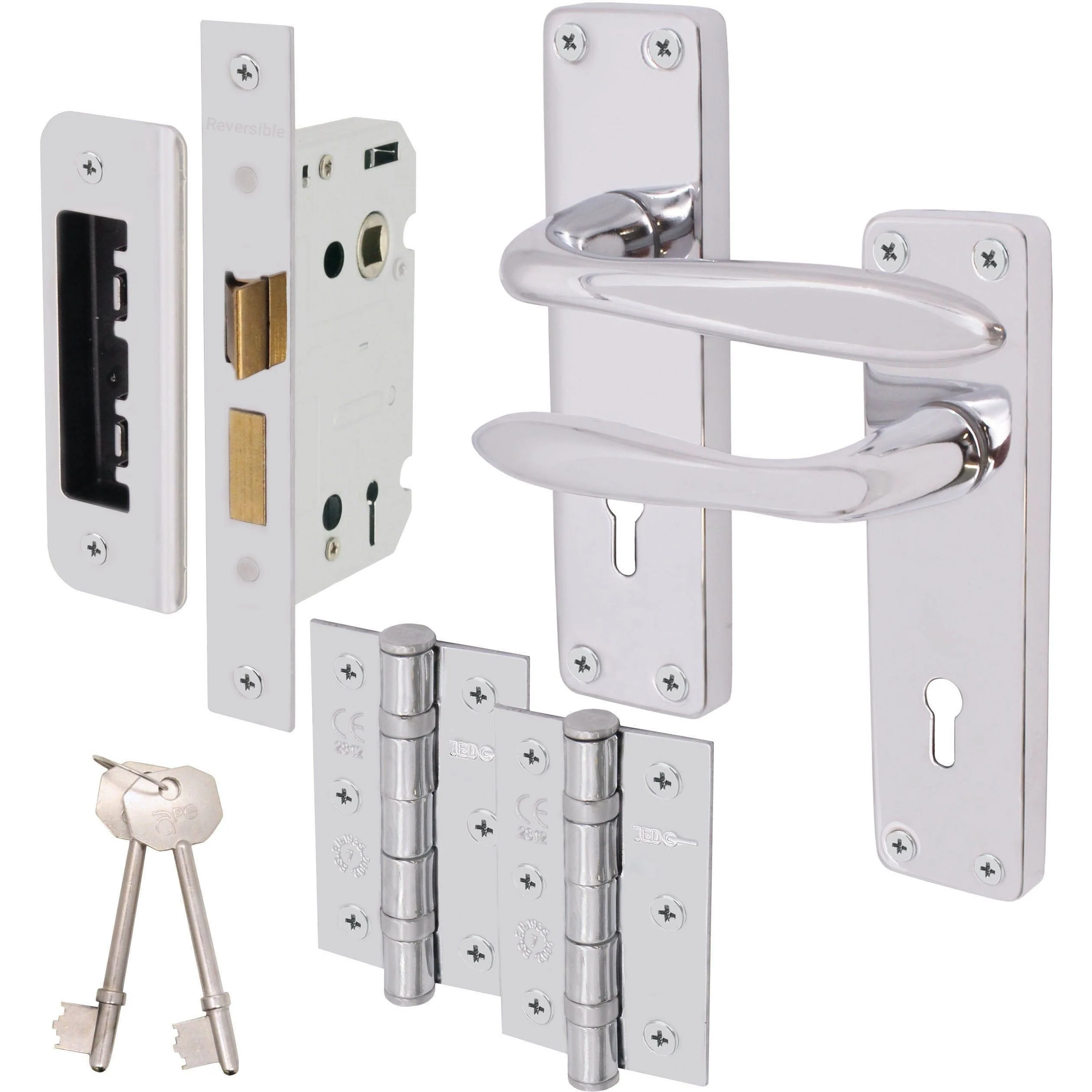 Sassari Polished Chrome Lever Door Handle Pack - 64mm Sashlock