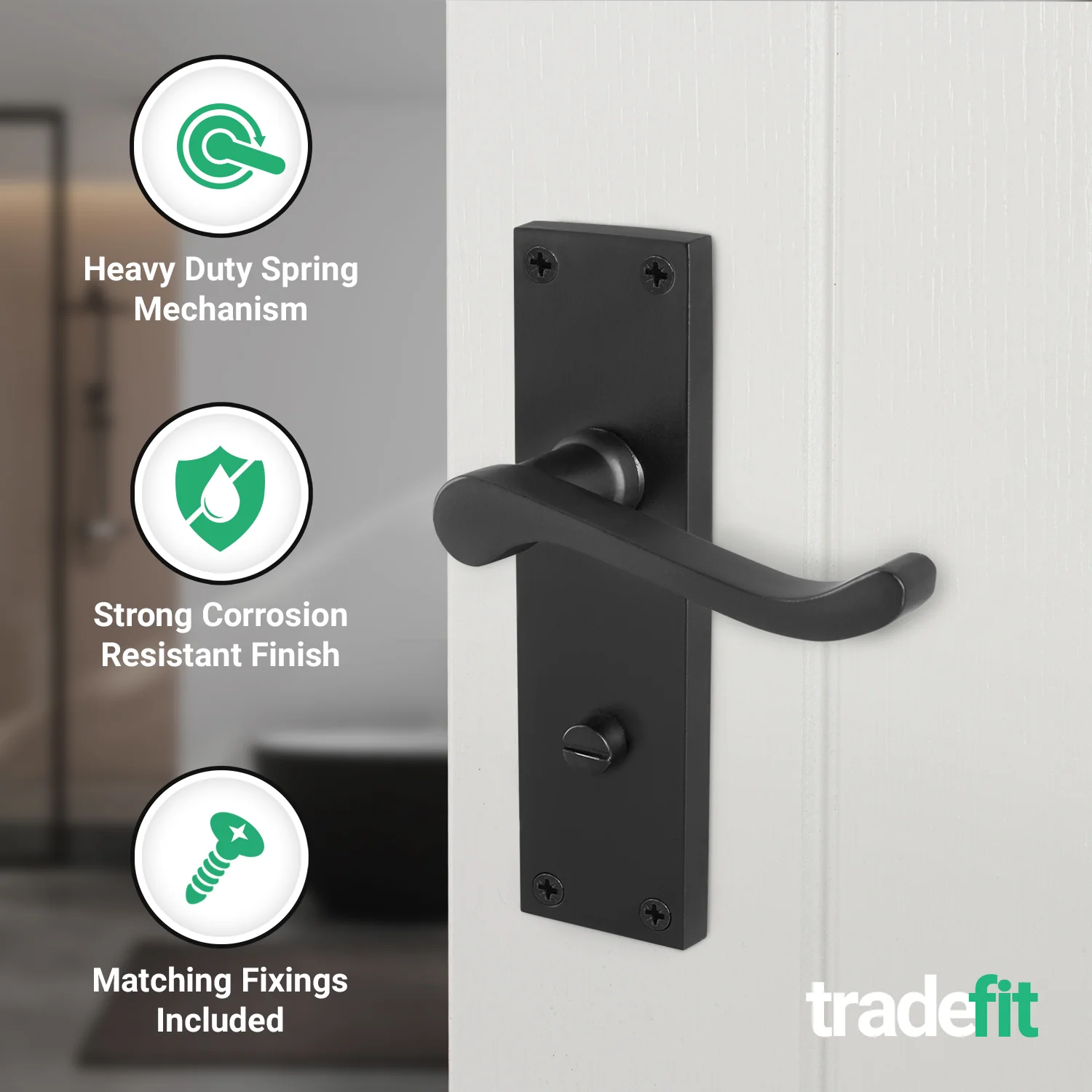 Victorian Scroll Matt Black Lever Door Handle Pack - 64mm Bathroom Lock - Image 4