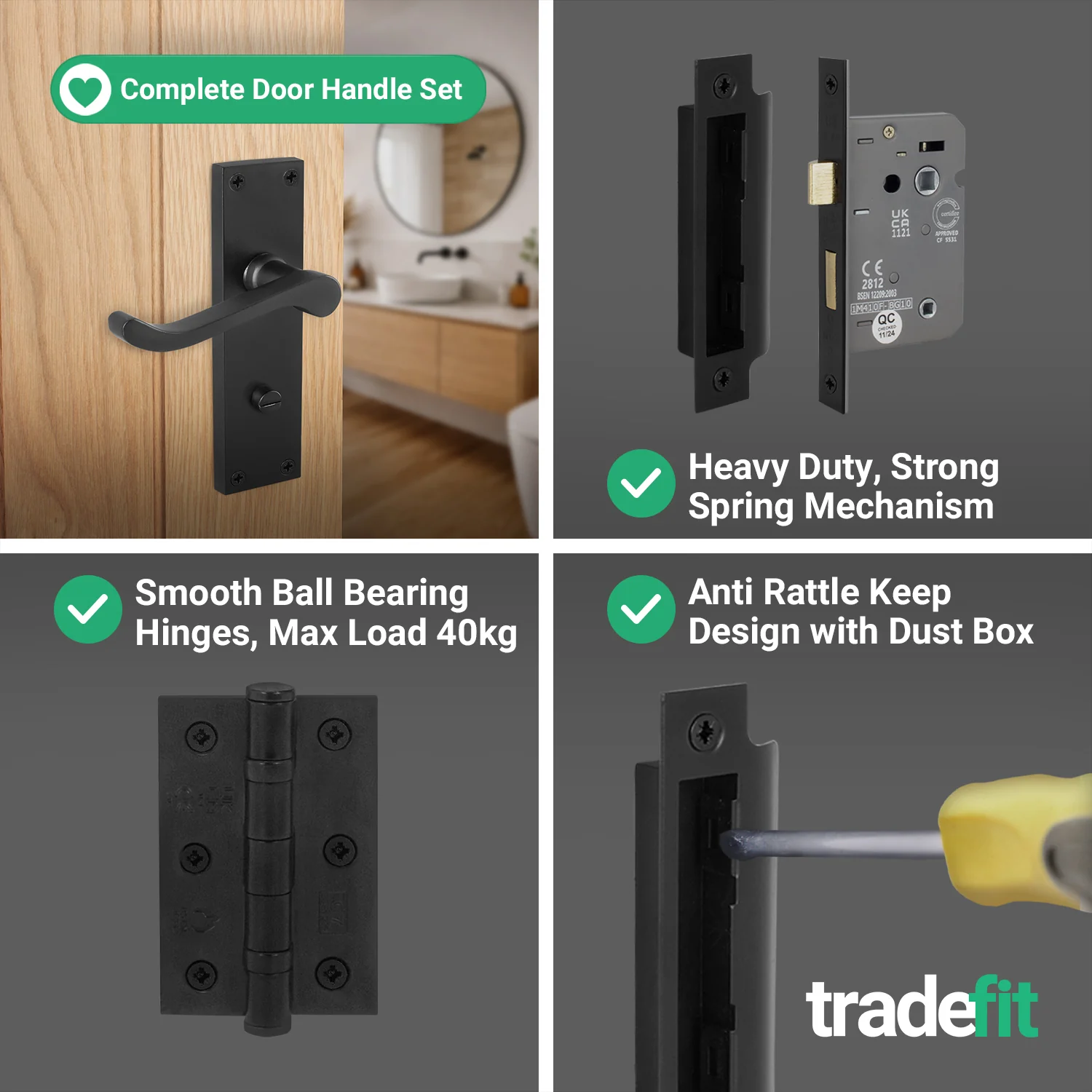 Victorian Scroll Matt Black Lever Door Handle Pack - 64mm Bathroom Lock - Image 5