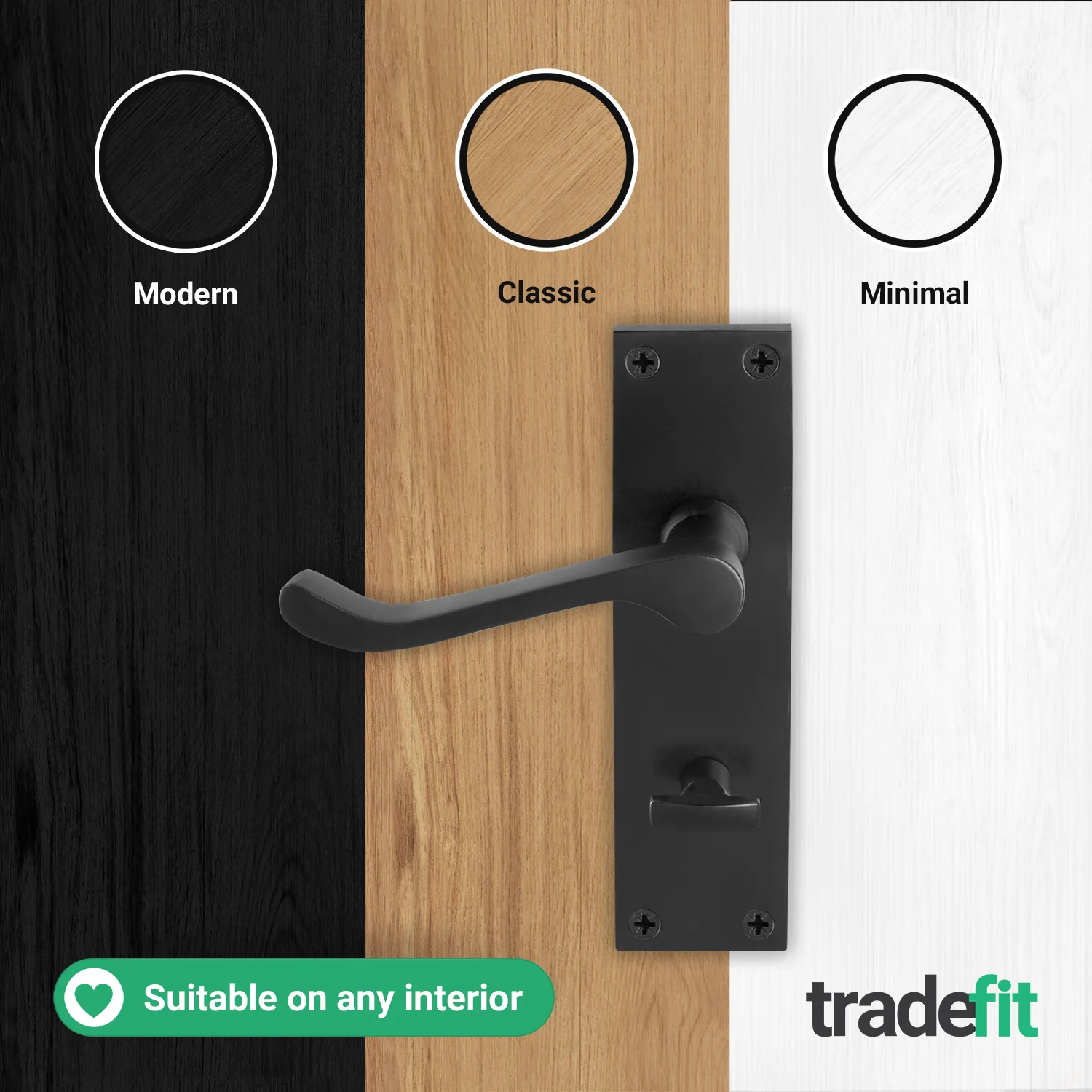 Victorian Scroll Matt Black Lever Door Handle Pack - 64mm Bathroom Lock - Image 7