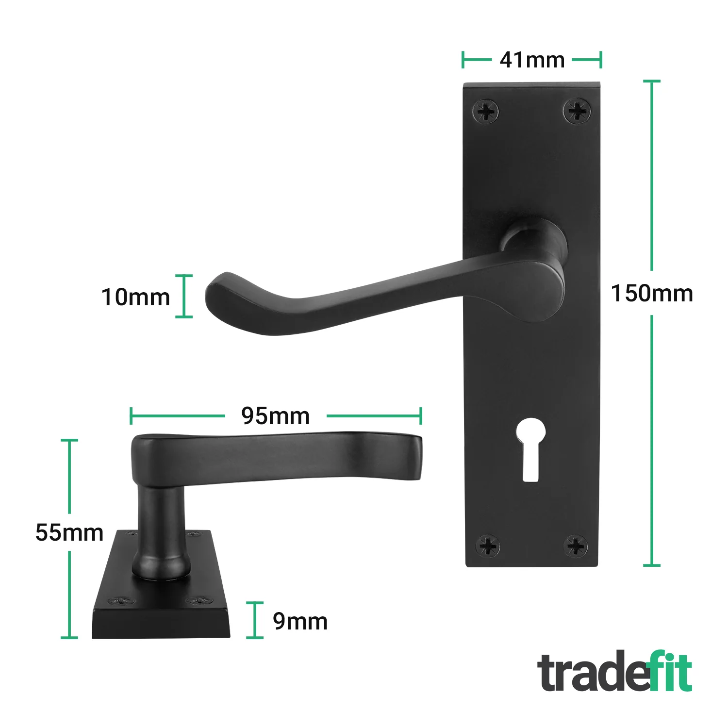 Victorian Scroll Matt Black Lever Lock Door Handles - Keyhole - Image 2
