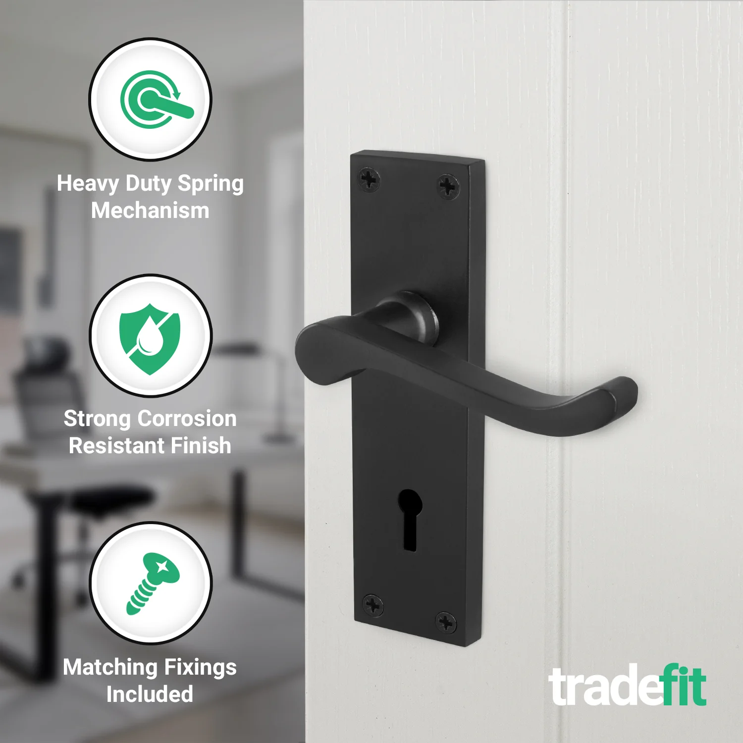 Victorian Scroll Matt Black Lever Lock Door Handles - Keyhole - Image 3