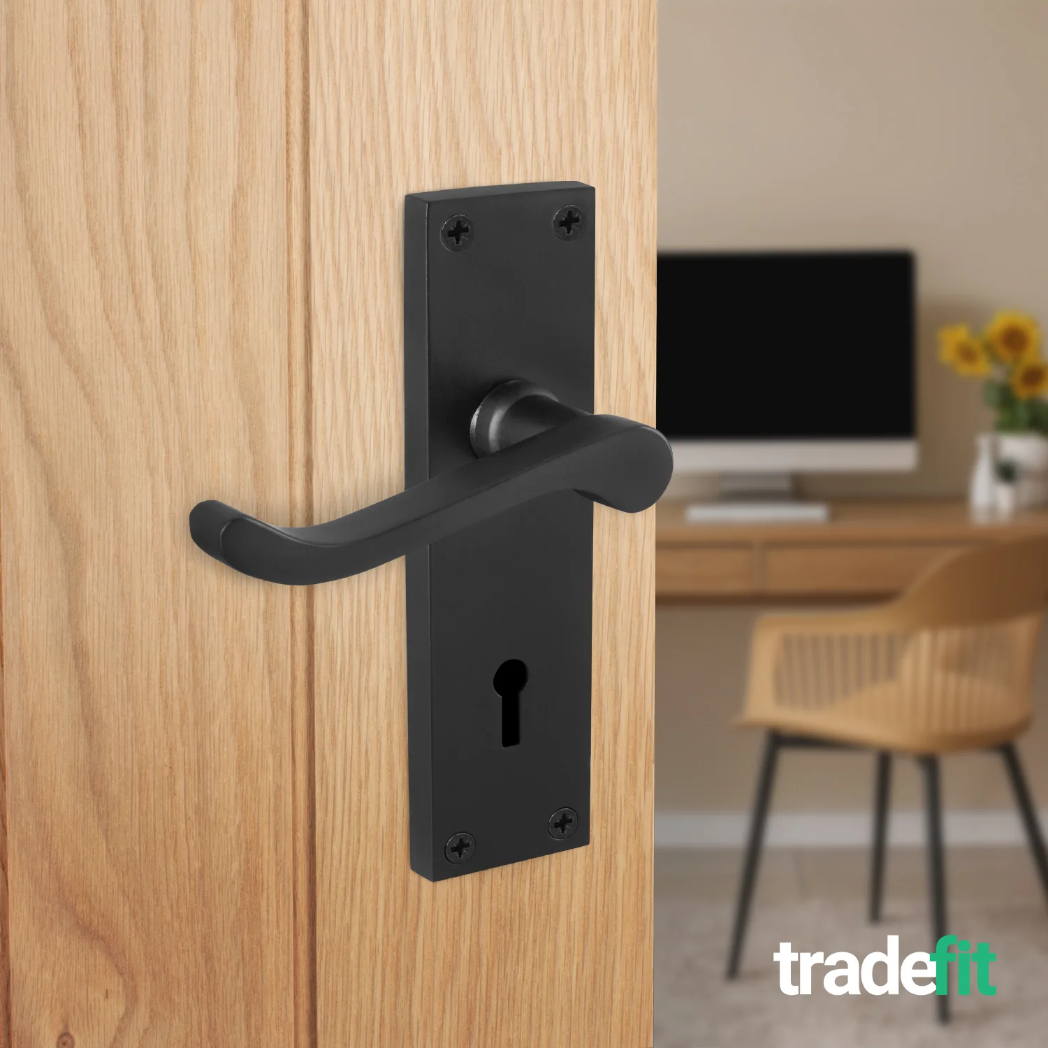 Victorian Scroll Matt Black Lever Lock Door Handles - Keyhole - Image 4
