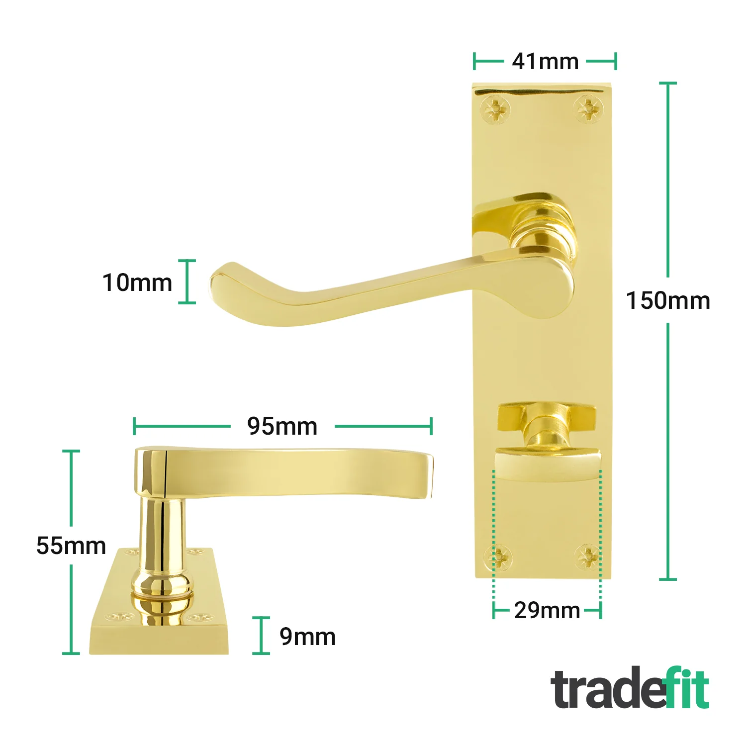 Victorian Scroll Polished Brass Lever Door Handle Pack - 80mm Bathroom Lock - Image 2