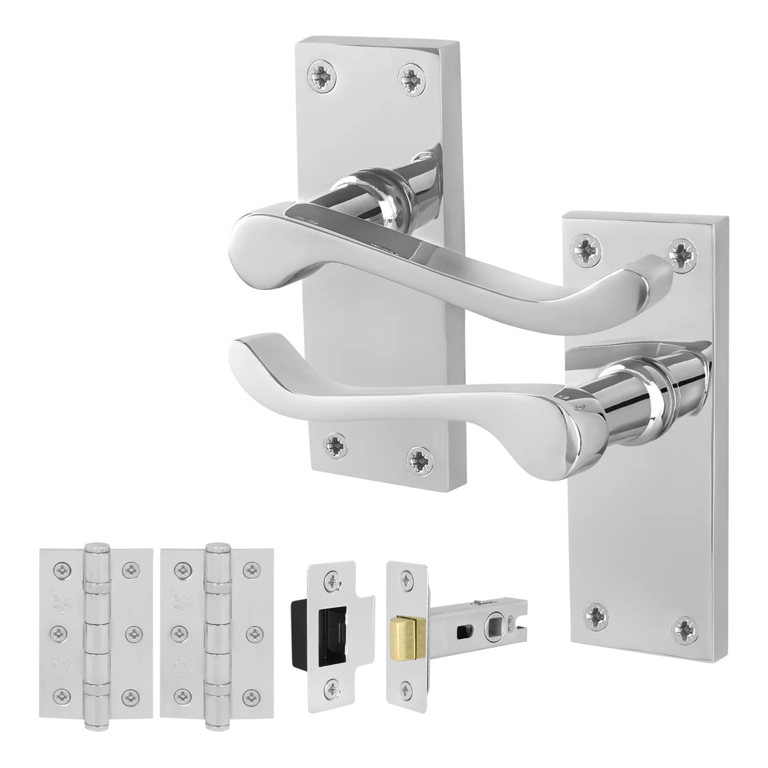 Victorian Scroll Polished Chrome Lever Door Handle Pack - 76mm Latch