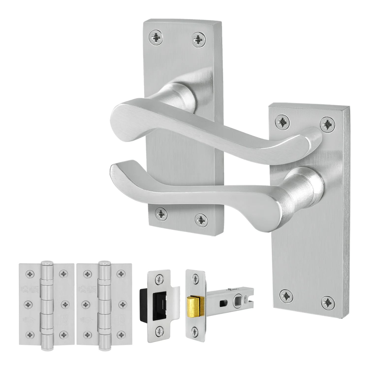 Victorian Scroll Satin Chrome Lever Door Handle Pack - 76mm Latch