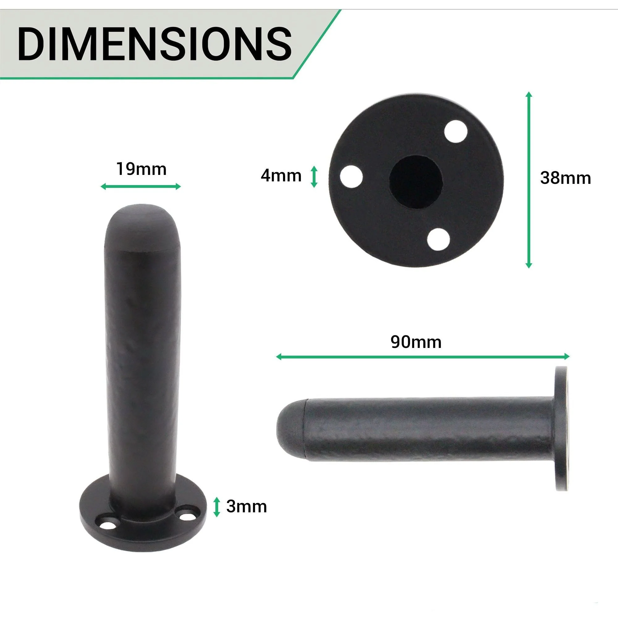 Projection Wall Mounted Door Stop - 90mm - Black Antique Iron - Image 3