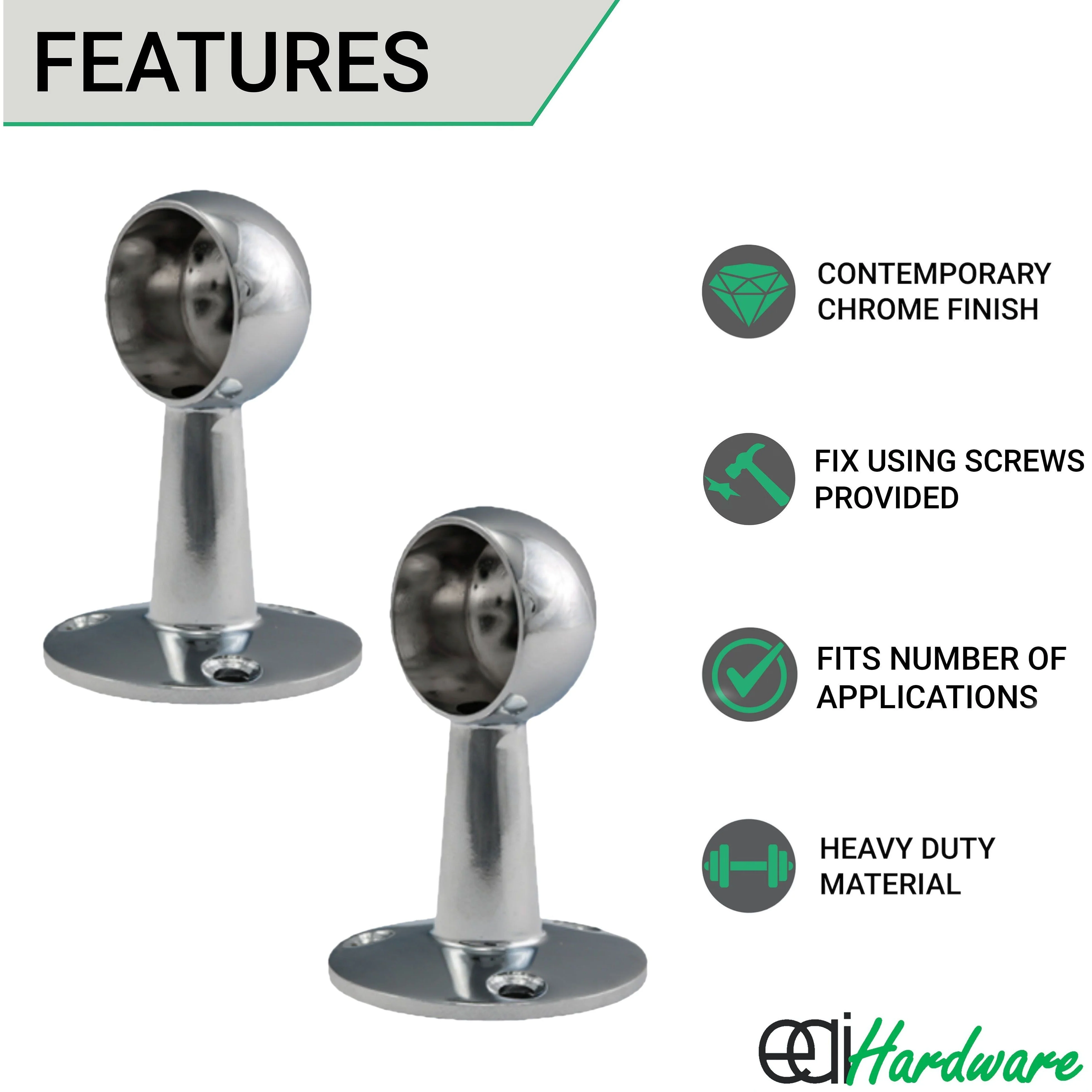 Wardrobe Rail Drop End Bracket Suit 25mm Diameter Rail Polished Chrome - Pack of 2 - Image 2
