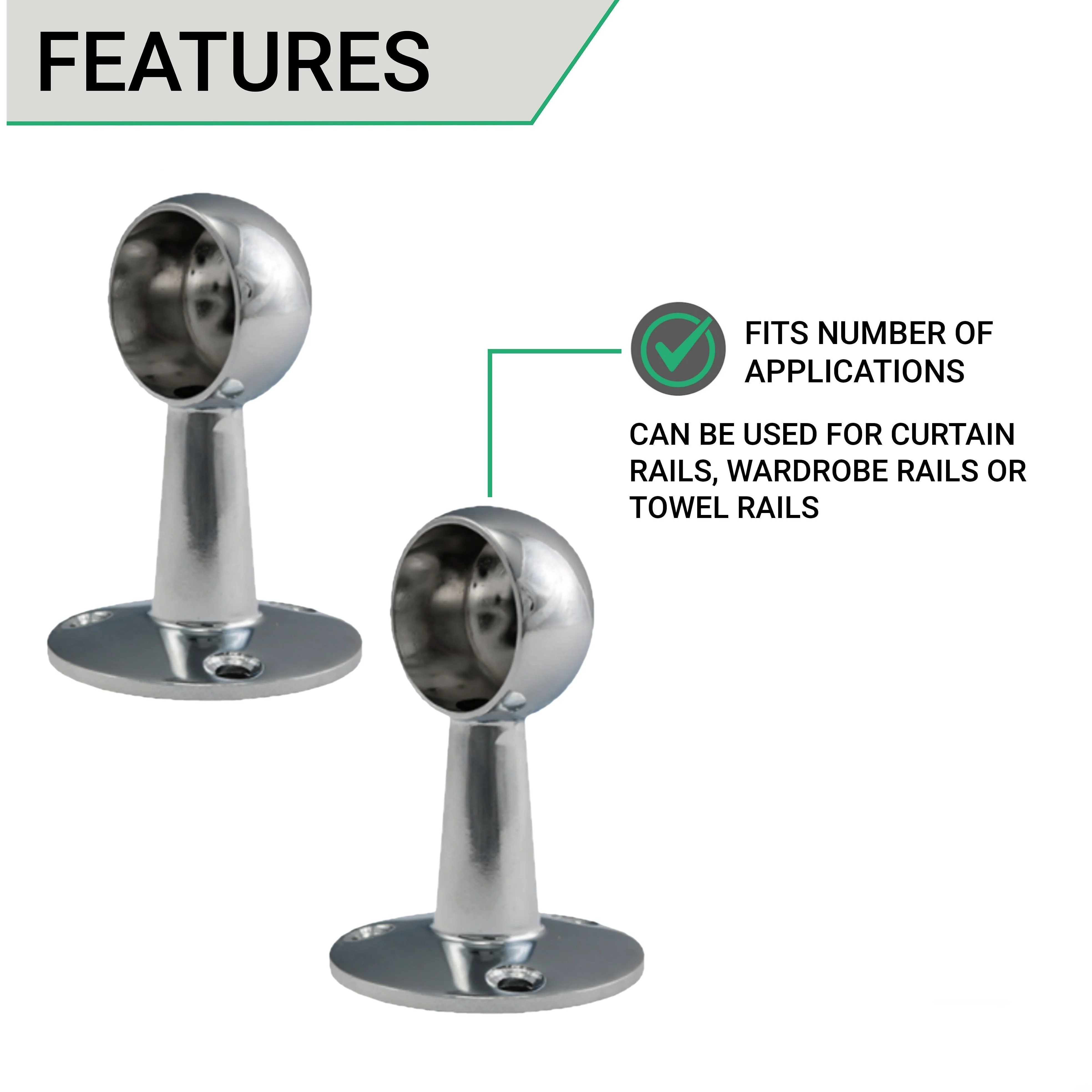 Wardrobe Rail Drop End Bracket Suit 25mm Diameter Rail Polished Chrome - Pack of 2 - Image 3