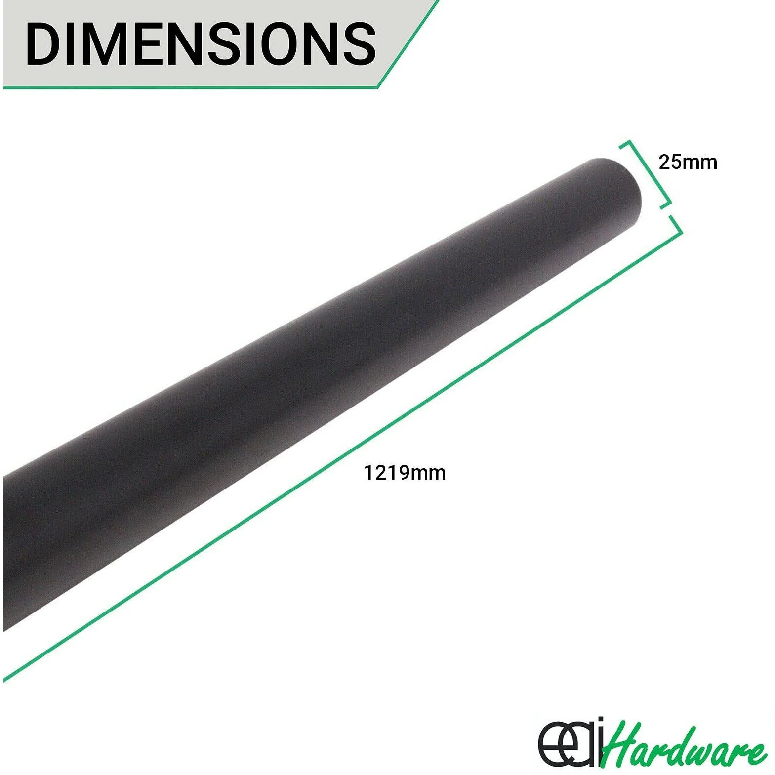Wardrobe Rail Kit - Black - 25mm Tube - 1219mm Rail with 2x End Sockets & 1x Centre Brackets - 25 x 1219 mm - Image 3