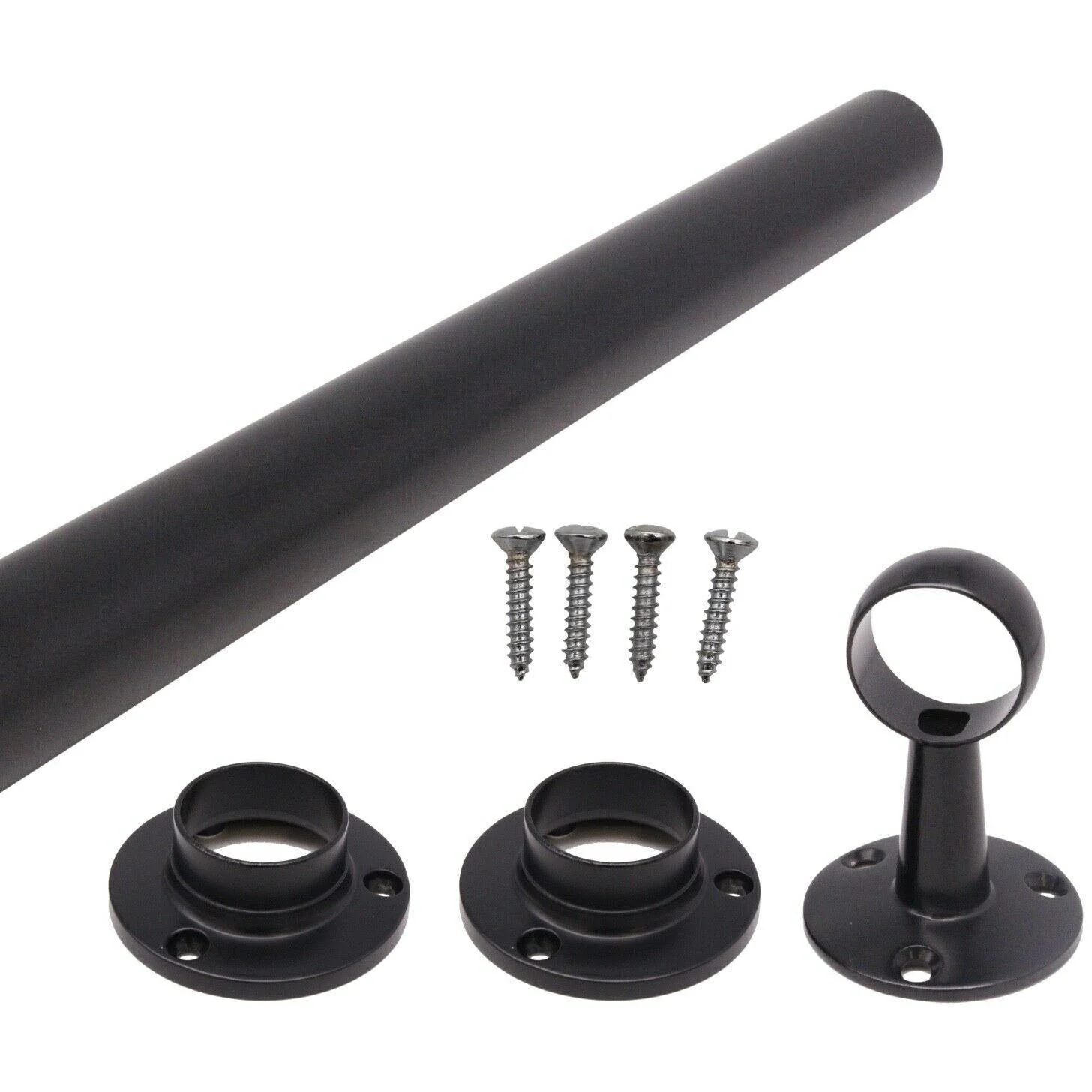 Wardrobe Rail Kit - Black - 25mm Tube - 1829mm Rail with 2x End Sockets & 1x Centre Brackets