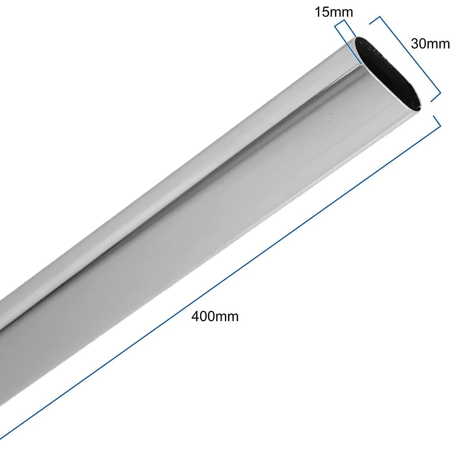 Wardrobe Rail Oval Tube - 30x400mm - Polished Chrome - Image 2