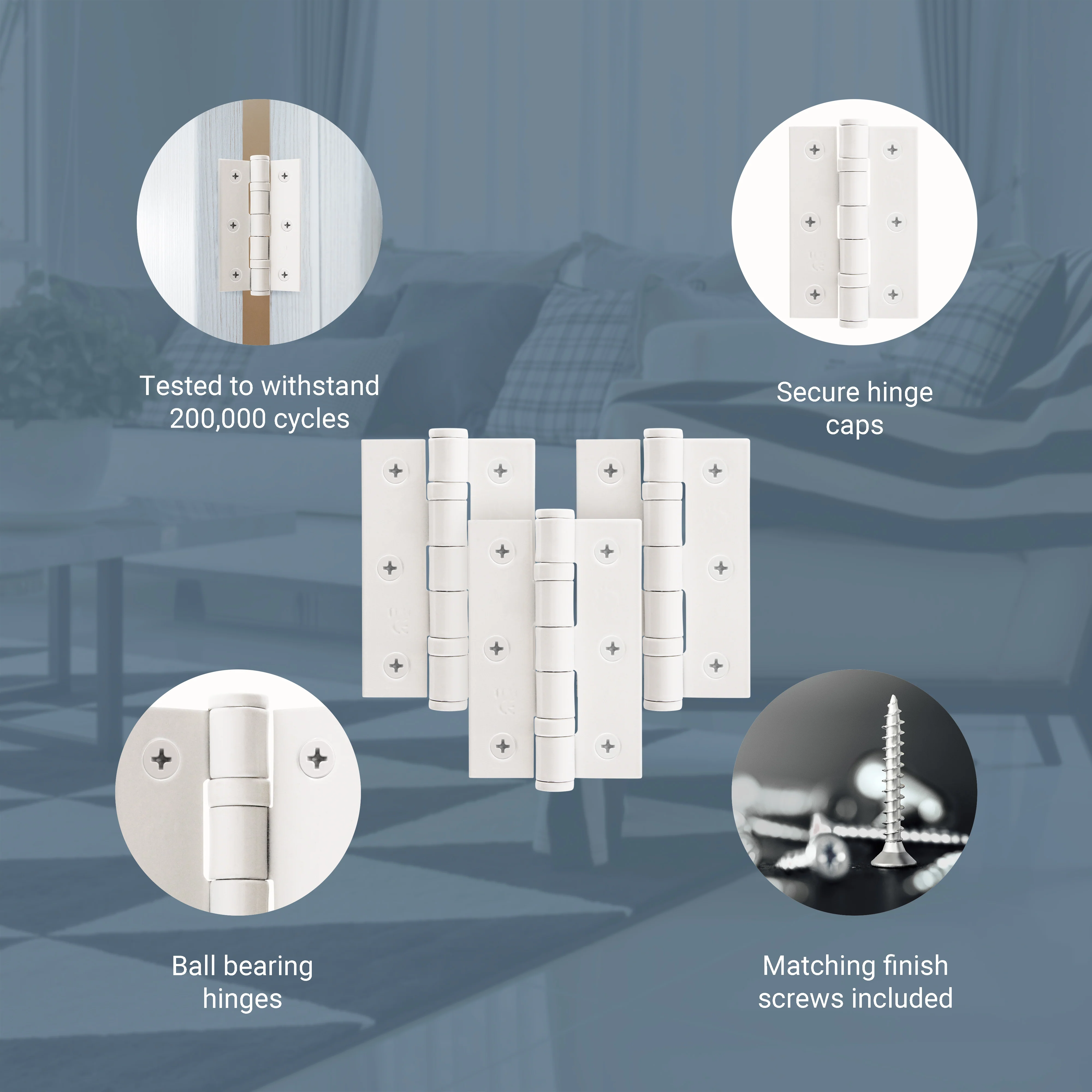 White Fire Door Hinges - 3 Inch/76mm - Grade 7 Steel Ball Bearing - Pack of 3 Hinges - Image 4