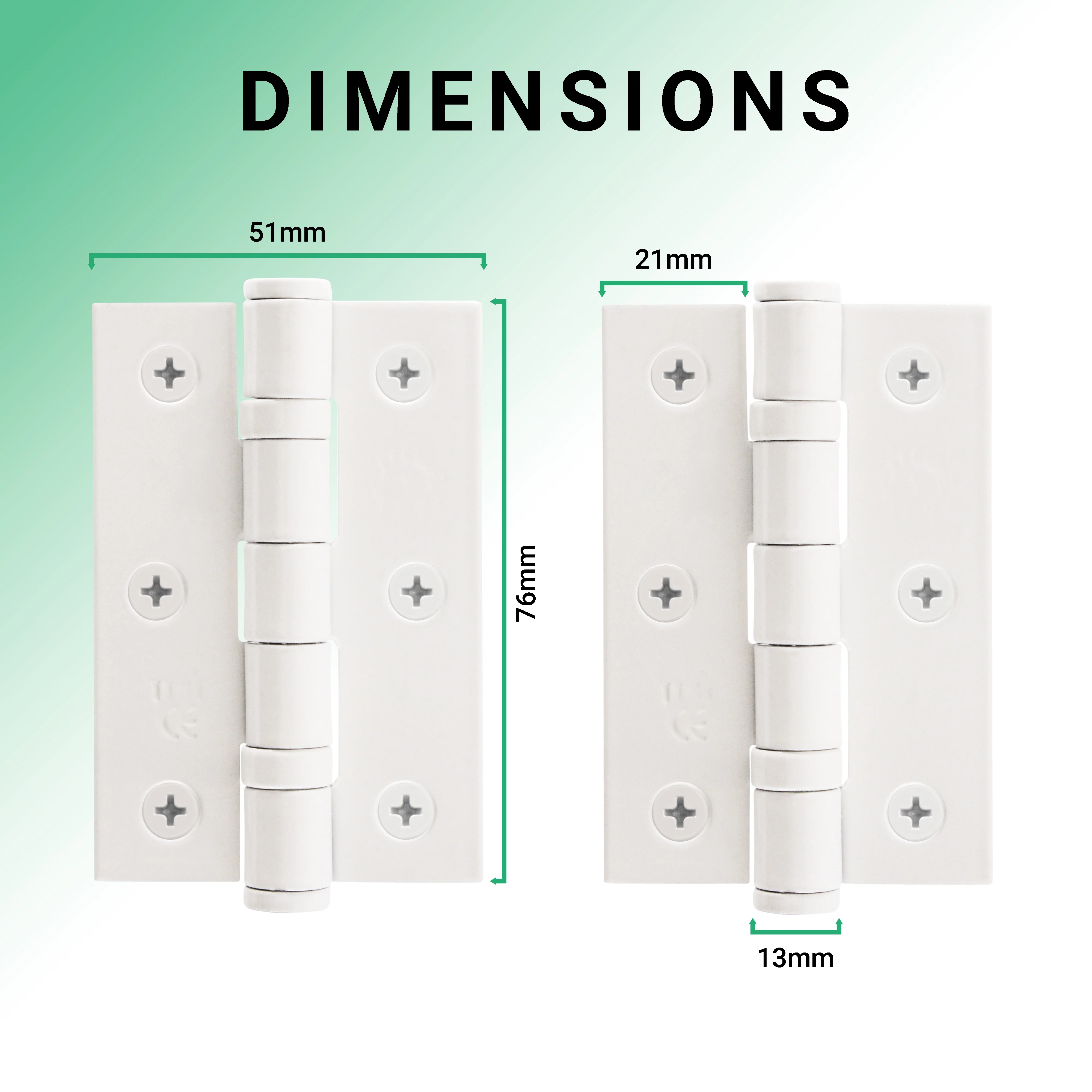 White Fire Door Hinges - 3 Inch/76mm - Grade 7 Steel Ball Bearing - Pair - Image 3