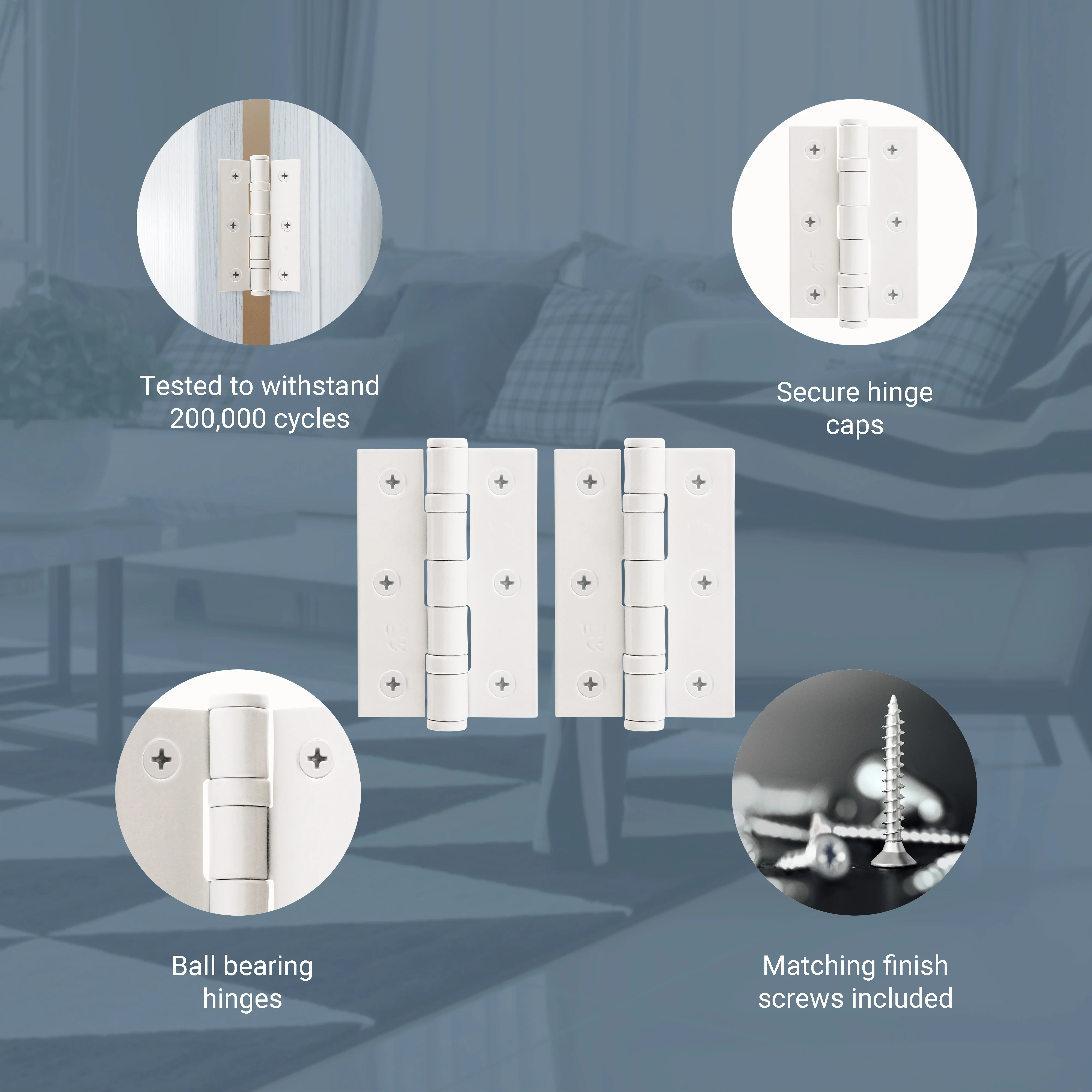 White Fire Door Hinges - 3 Inch/76mm - Grade 7 Steel Ball Bearing - Pair - Image 4