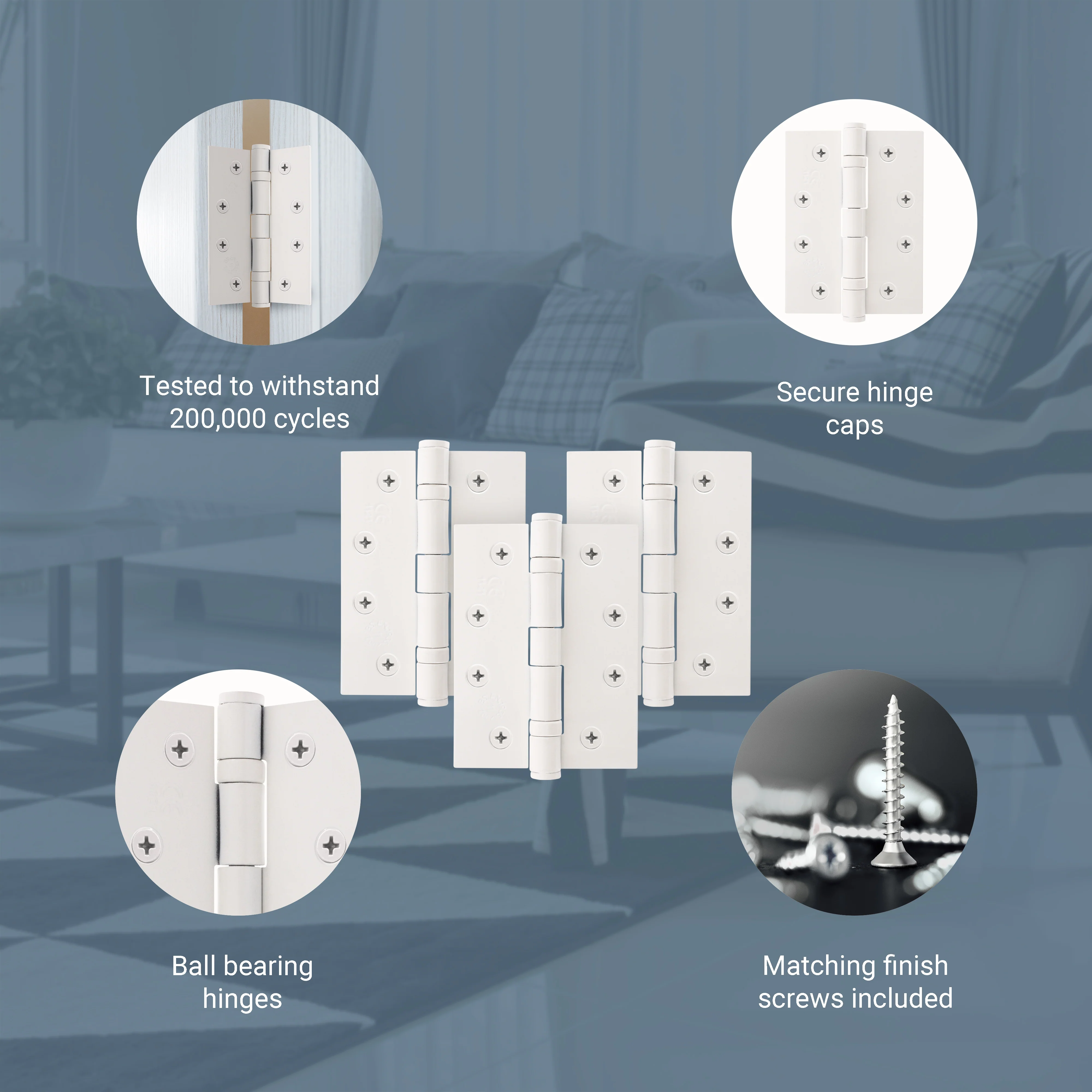 White Fire Door Hinges – 4 Inch/102mm – Grade 11 Steel Ball Bearing – Pack of 3 Hinges - Image 4