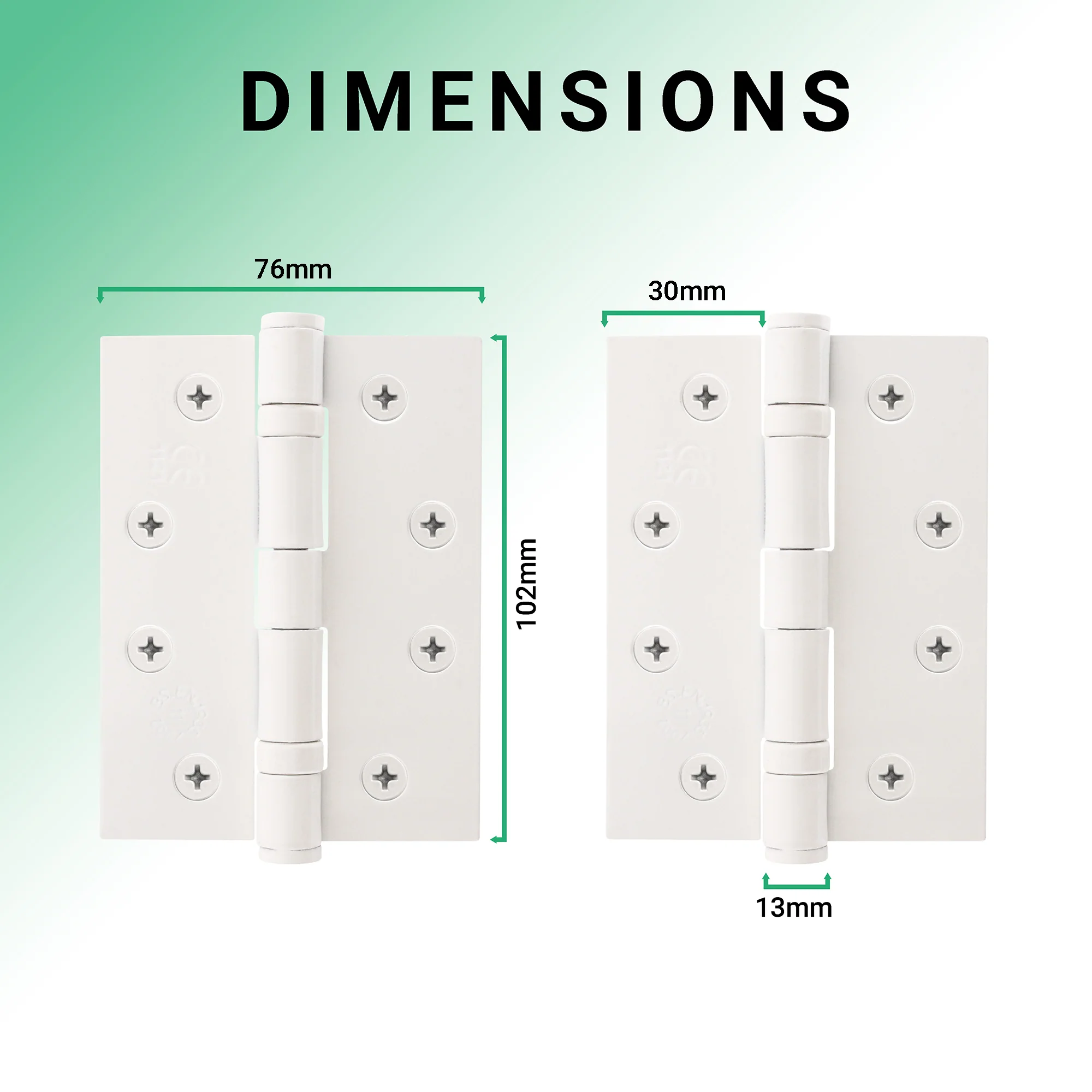 White Fire Door Hinges – 4 Inch/102mm – Grade 11 Steel Ball Bearing – Pair - Image 3