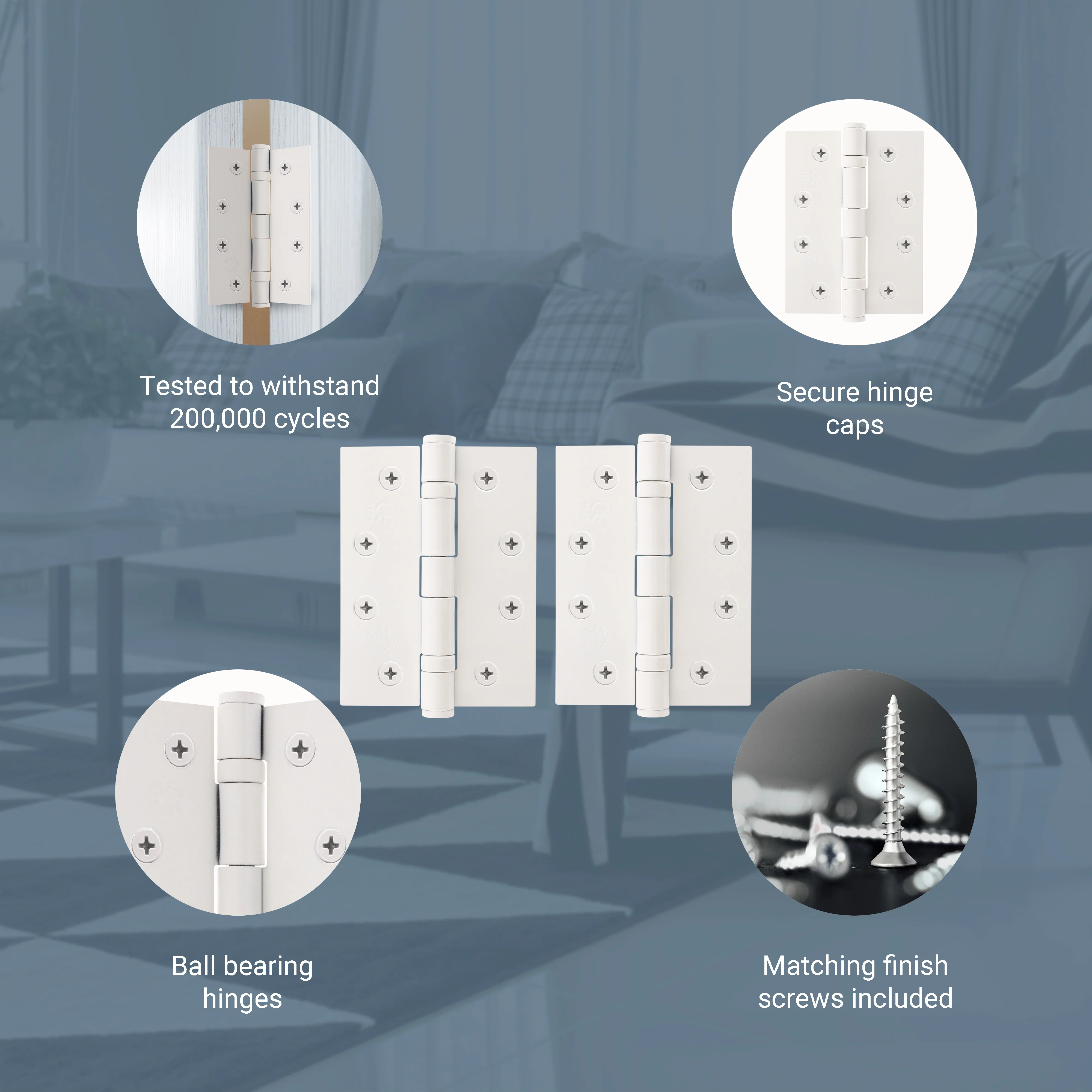 White Fire Door Hinges – 4 Inch/102mm – Grade 11 Steel Ball Bearing – Pair - Image 4