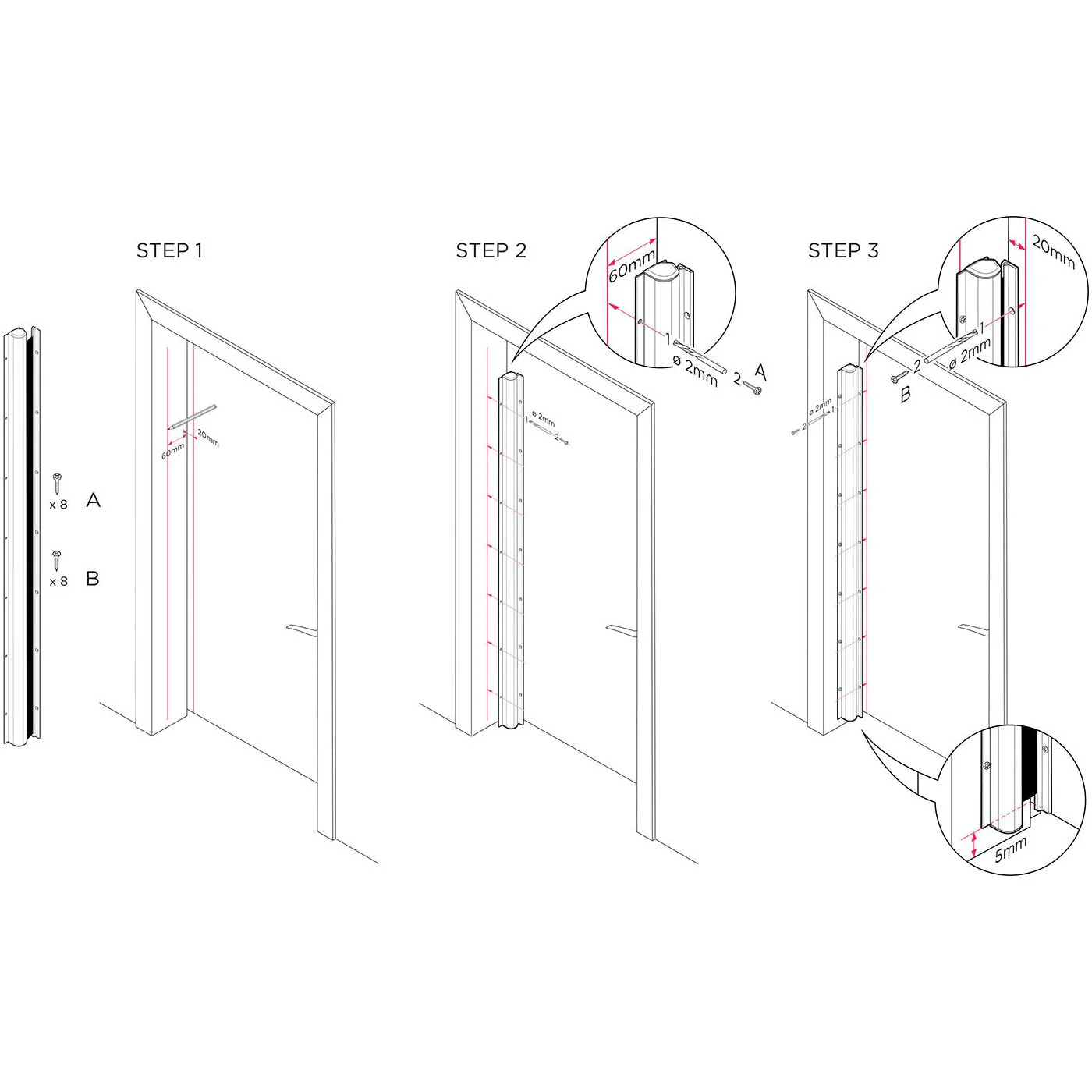 Roller Door Finger Guard Protector - Fire Rated FD30/60 – 1925mm - White - Trade Pack of 10 - Image 3