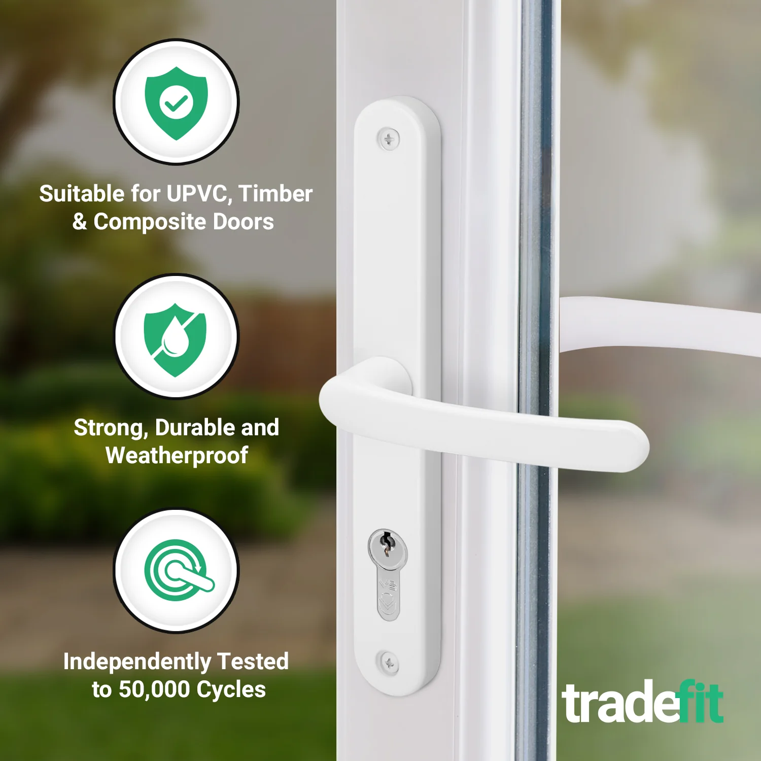 White UPVC Door Handles - 68mm PZ Centres - 215mm Fixing Centres - 246 x 32mm - Image 3