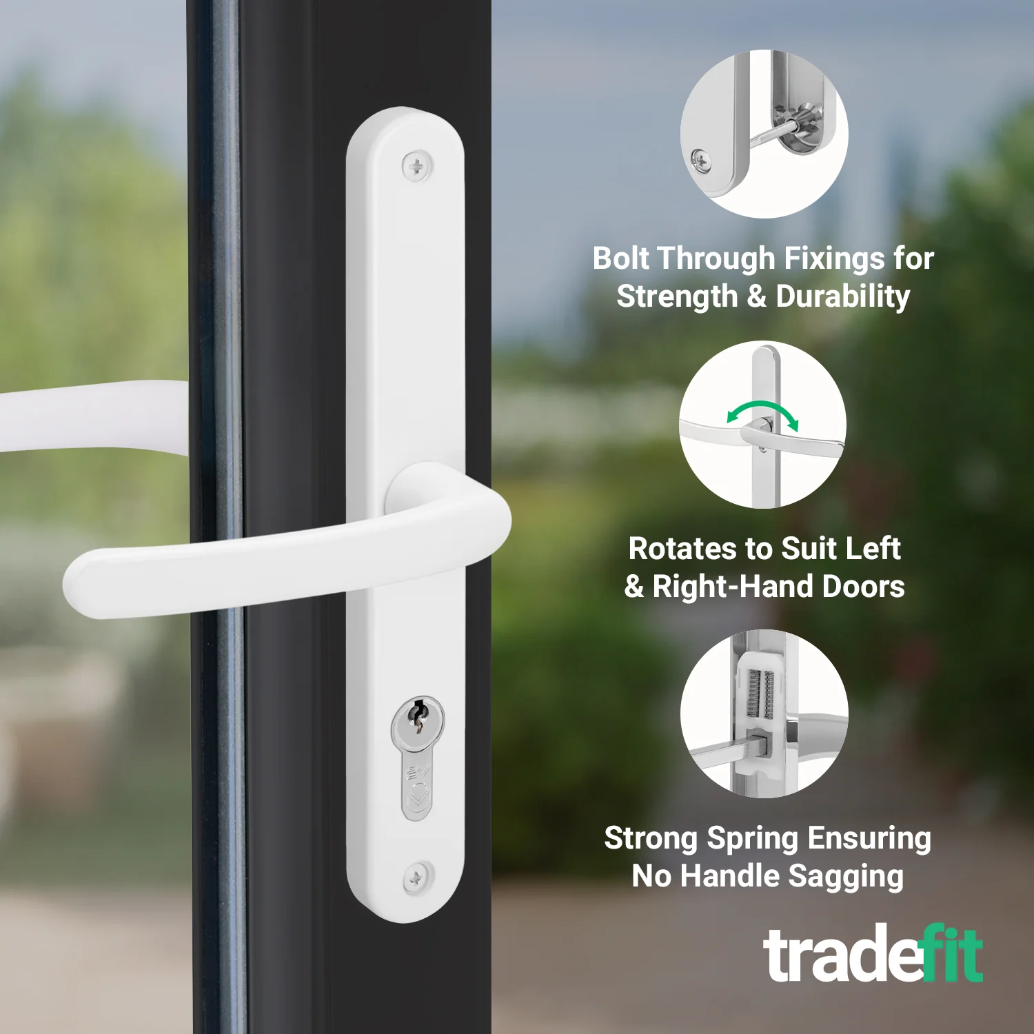 White UPVC Door Handles - 68mm PZ Centres - 215mm Fixing Centres - 246 x 32mm - Image 4