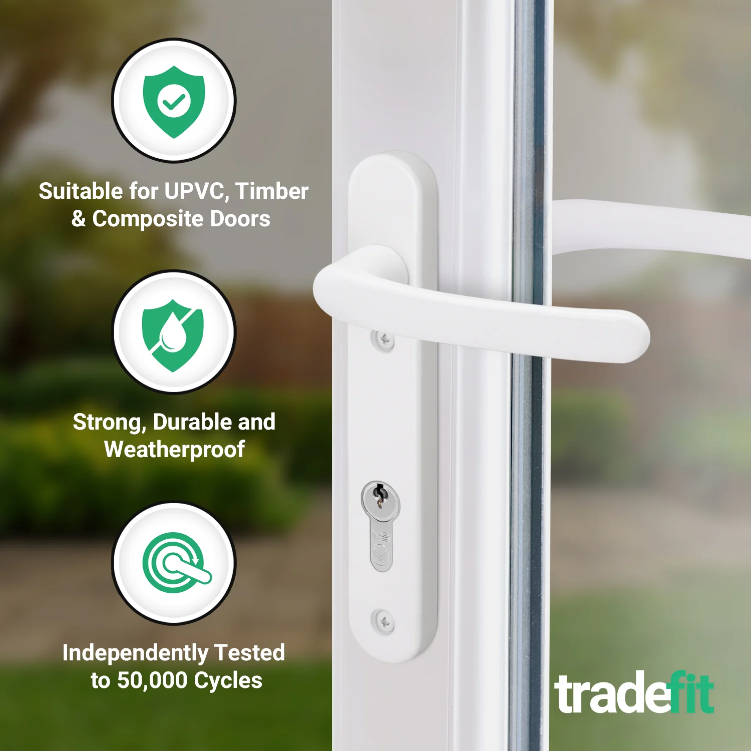 White UPVC Door Handles - 92mm PZ Centres - 122mm Fixing Centres - 212 x 32mm - Image 3