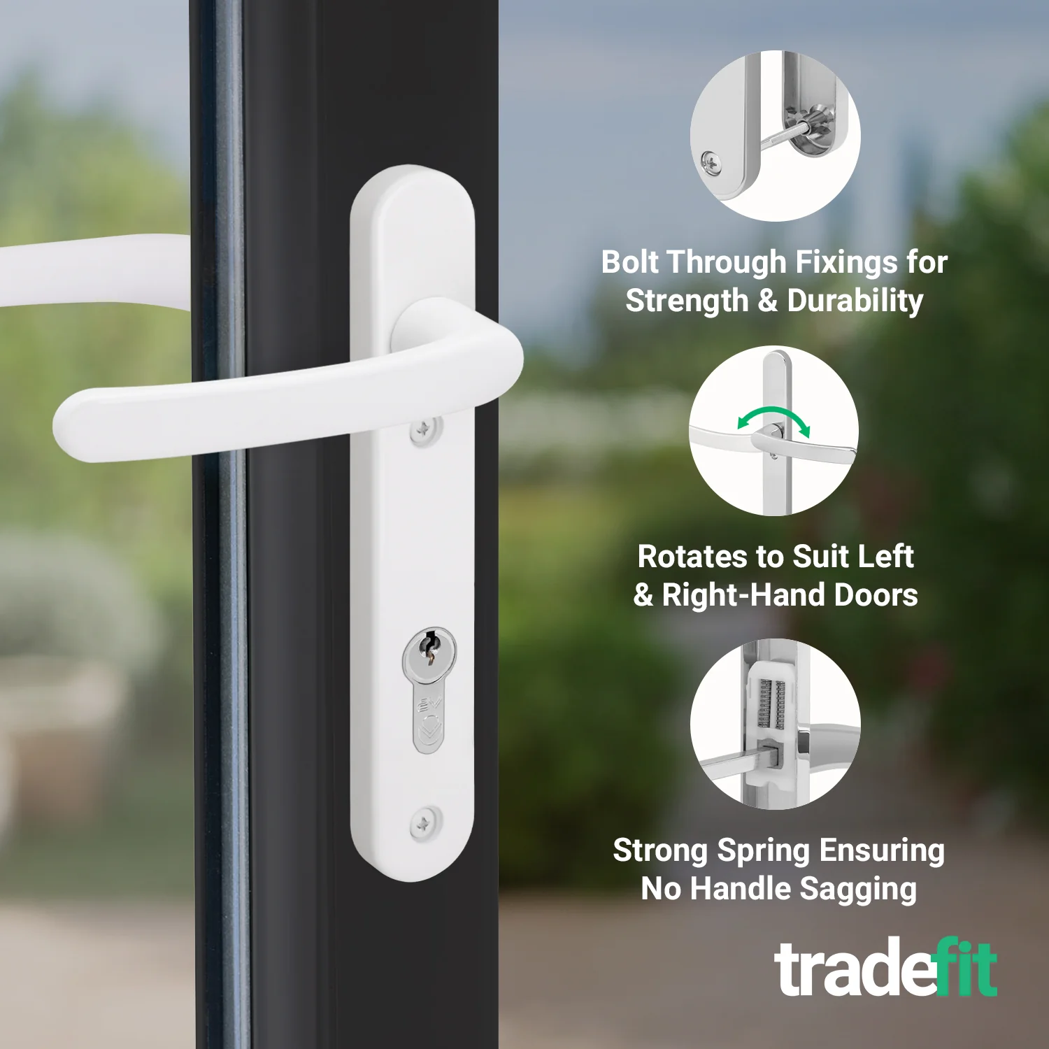 White UPVC Door Handles - 92mm PZ Centres - 122mm Fixing Centres - 212 x 32mm - Image 4