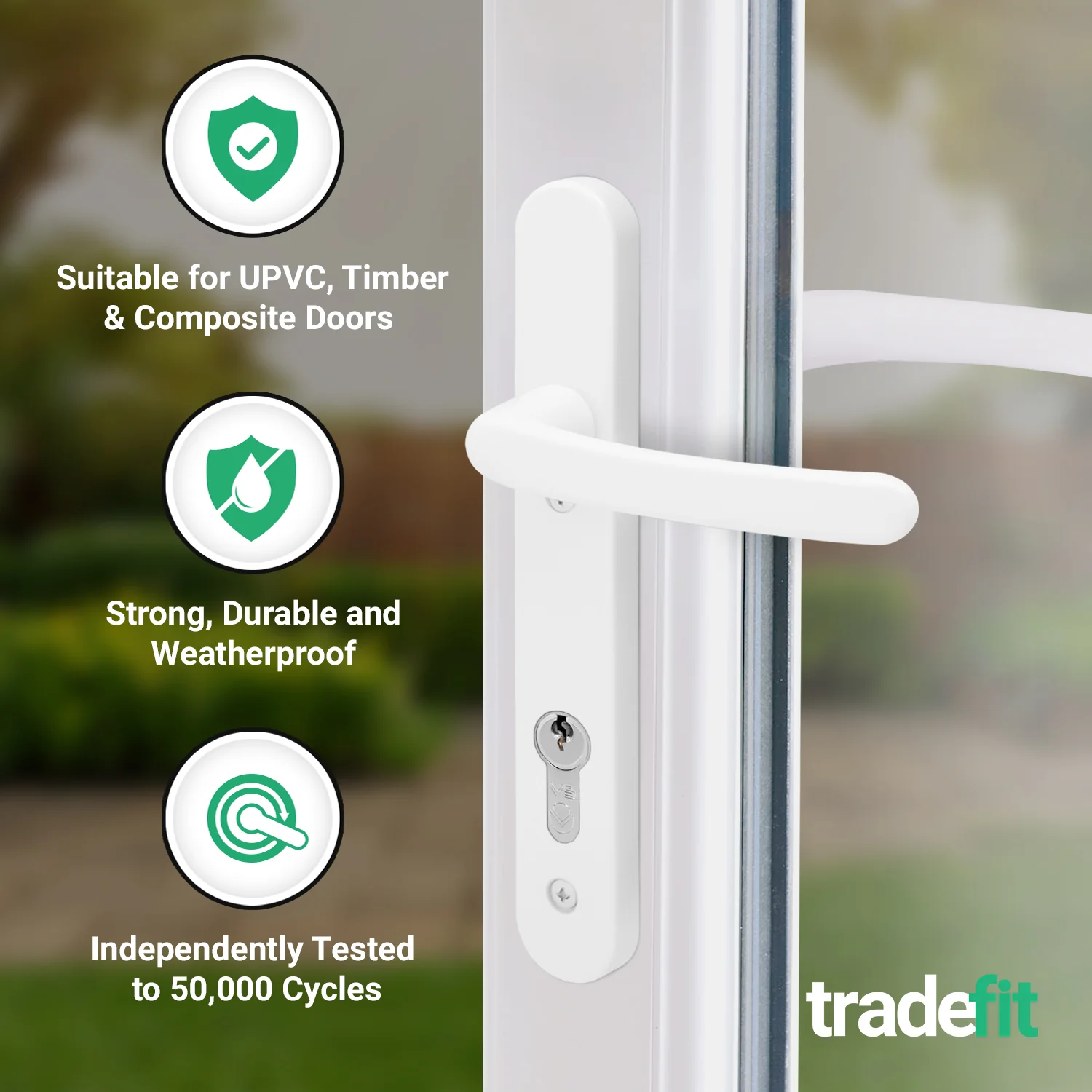 White UPVC Door Handles - 92mm PZ Centres - 122mm Fixing Centres - 245 x 34mm - Image 3