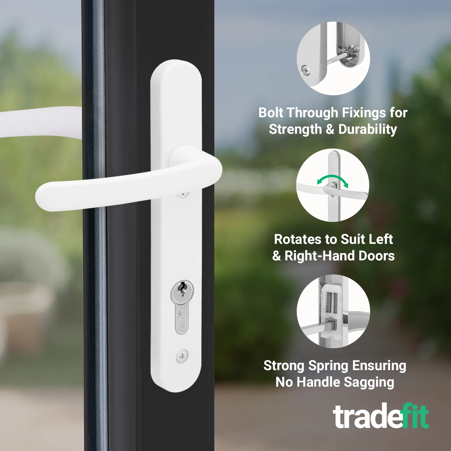 White UPVC Door Handles - 92mm PZ Centres - 122mm Fixing Centres - 245 x 34mm - Image 4