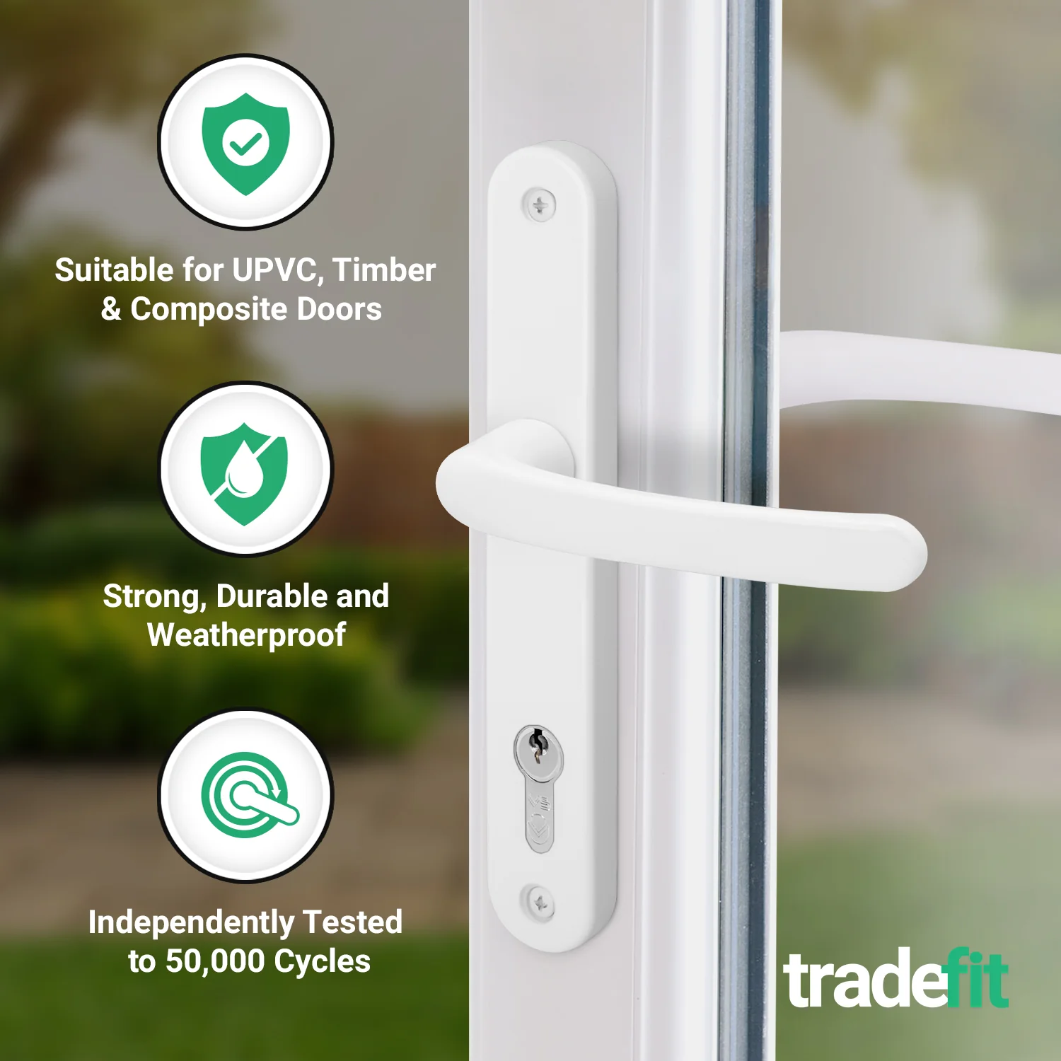 White UPVC Door Handles - 92mm PZ Centres - 210 mm Fixing Centres - 242 x 34mm - Image 3