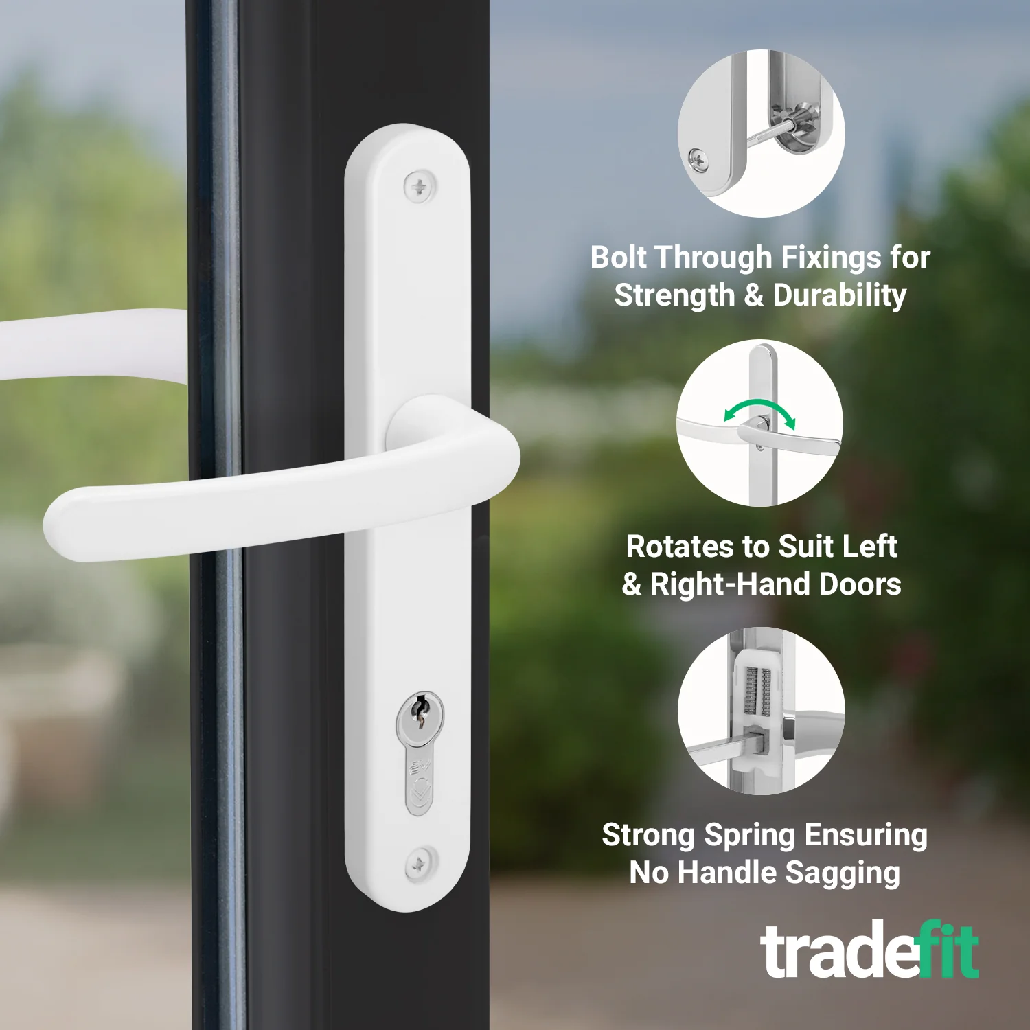 White UPVC Door Handles - 92mm PZ Centres - 210 mm Fixing Centres - 242 x 34mm - Image 4