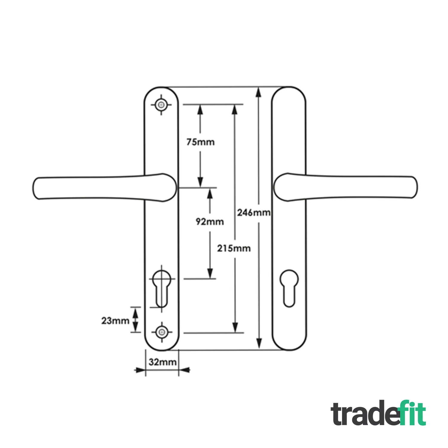 White UPVC Door Handles - 92mm PZ Centres - 215mm Fixing Centres - 246 x 32mm - Image 2