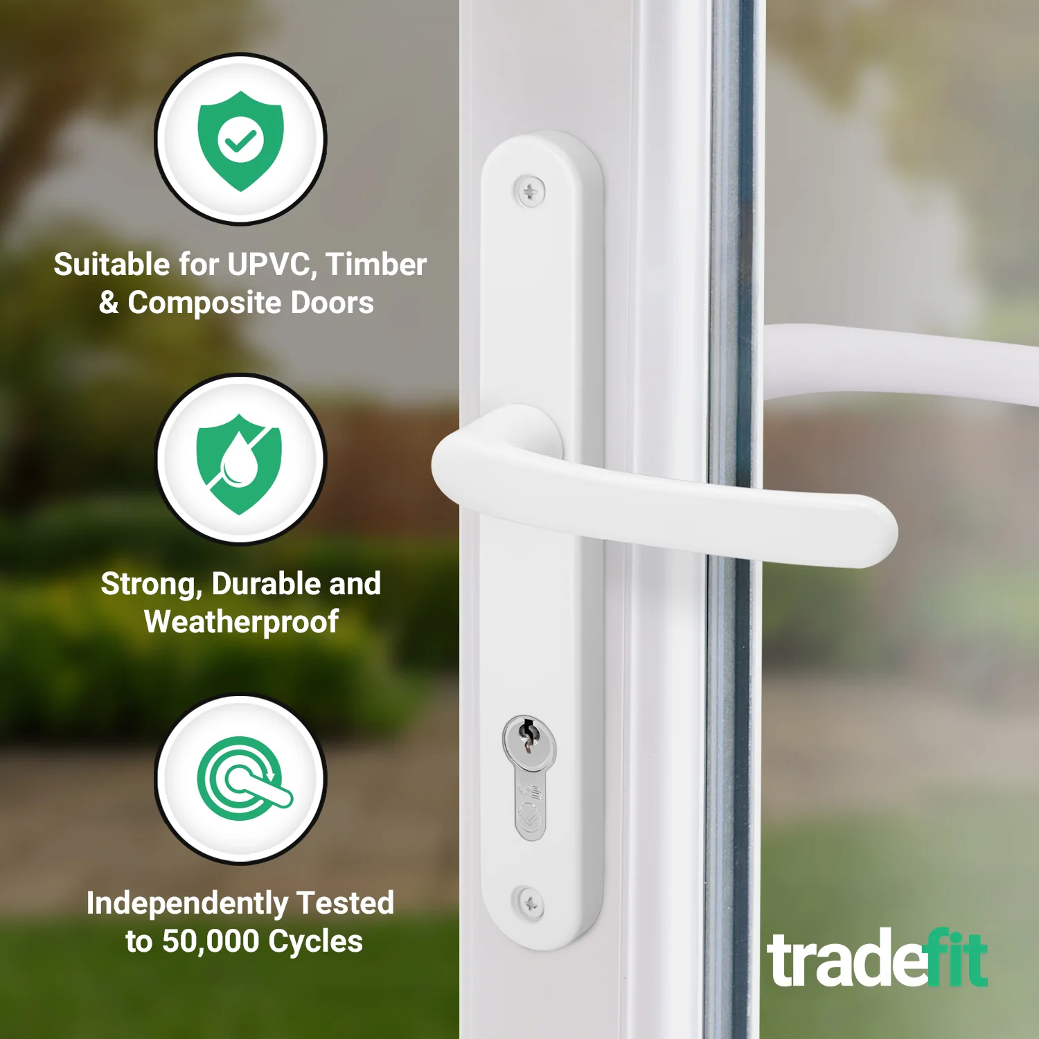 White UPVC Door Handles - 92mm PZ Centres - 215mm Fixing Centres - 246 x 32mm - Image 3