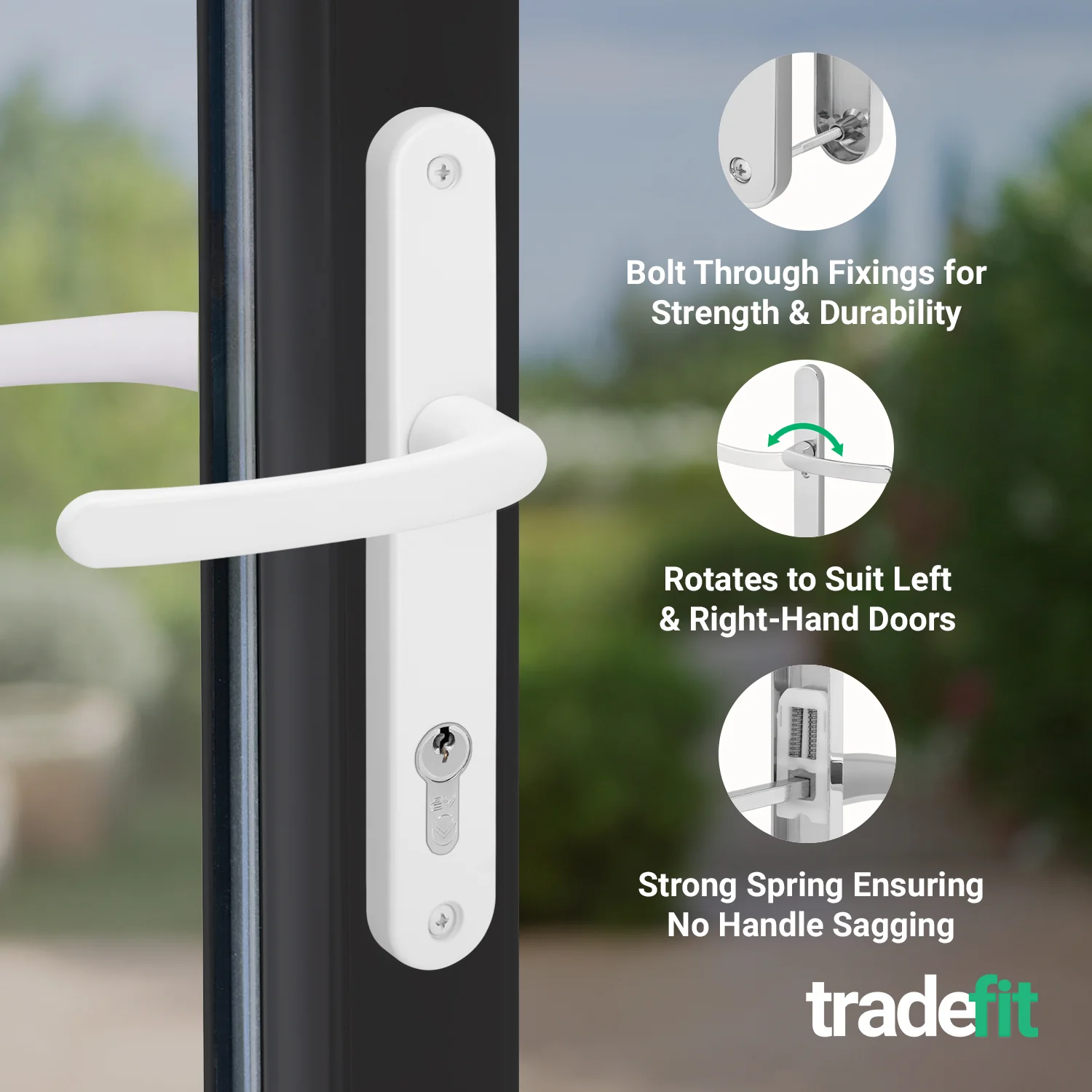 White UPVC Door Handles - 92mm PZ Centres - 215mm Fixing Centres - 246 x 32mm - Image 4