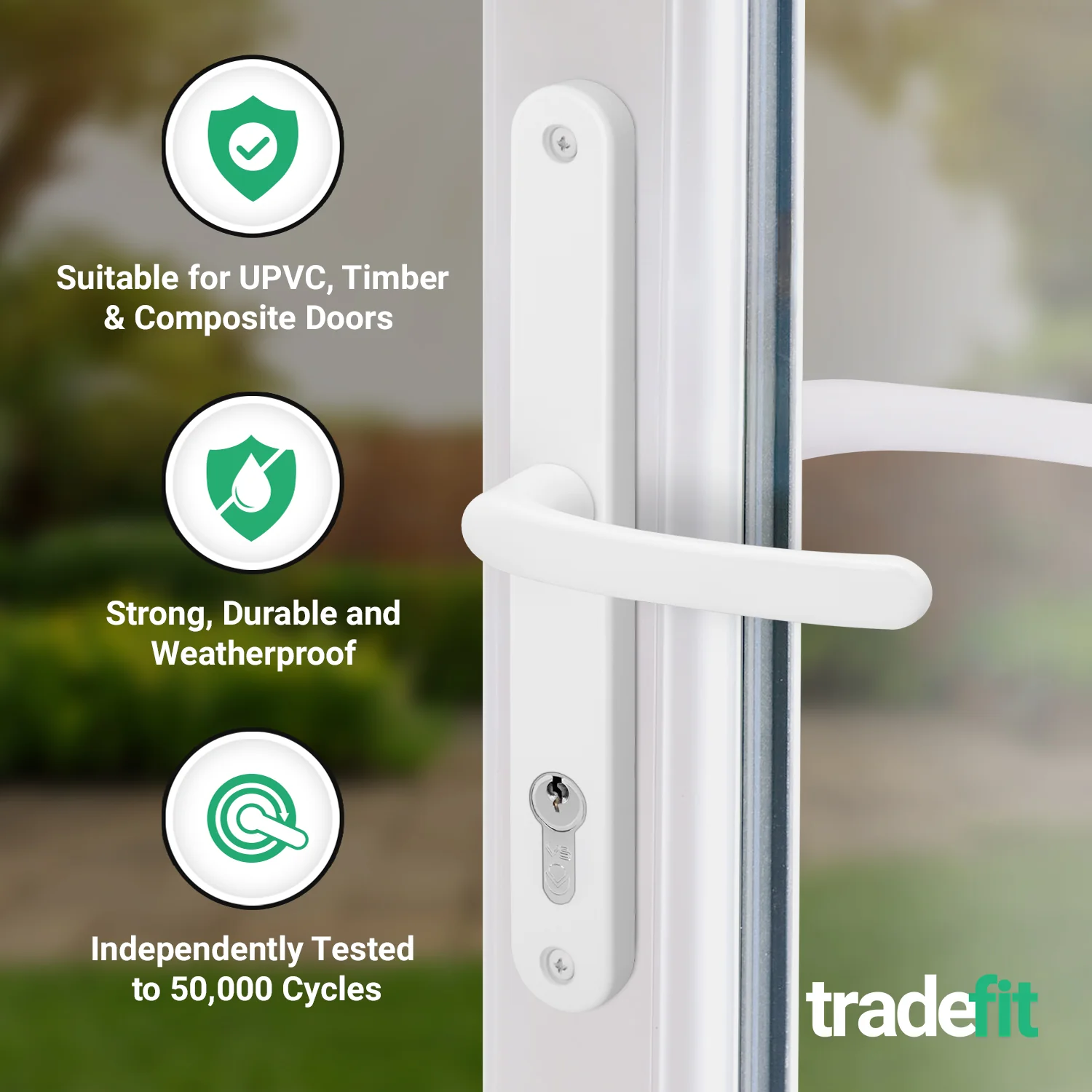 White UPVC Door Handles - 92mm PZ Centres - 240mm Fixing Centres - 270 x 32mm - Image 3