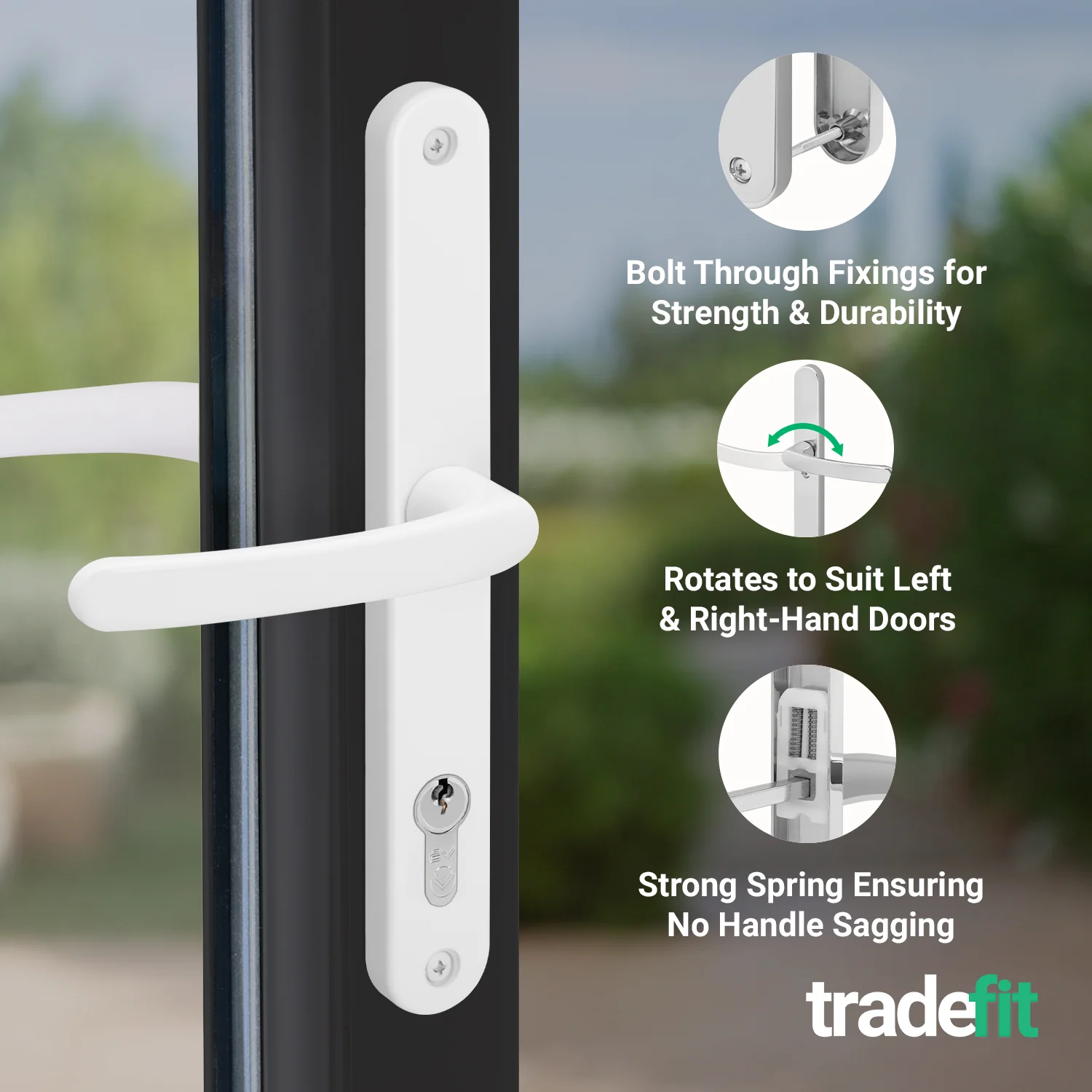 White UPVC Door Handles - 92mm PZ Centres - 240mm Fixing Centres - 270 x 32mm - Image 4