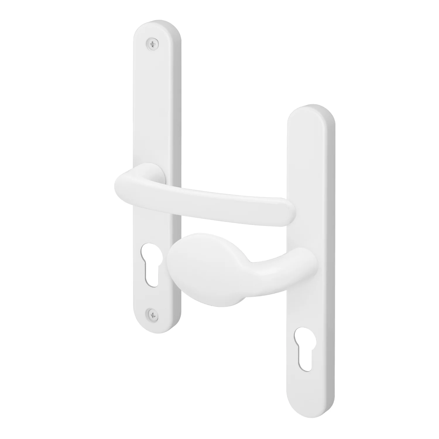 White UPVC Lever Pad Door Handles - 68mm PZ Centres - 215mm Fixing Centres - 245 x 32mm