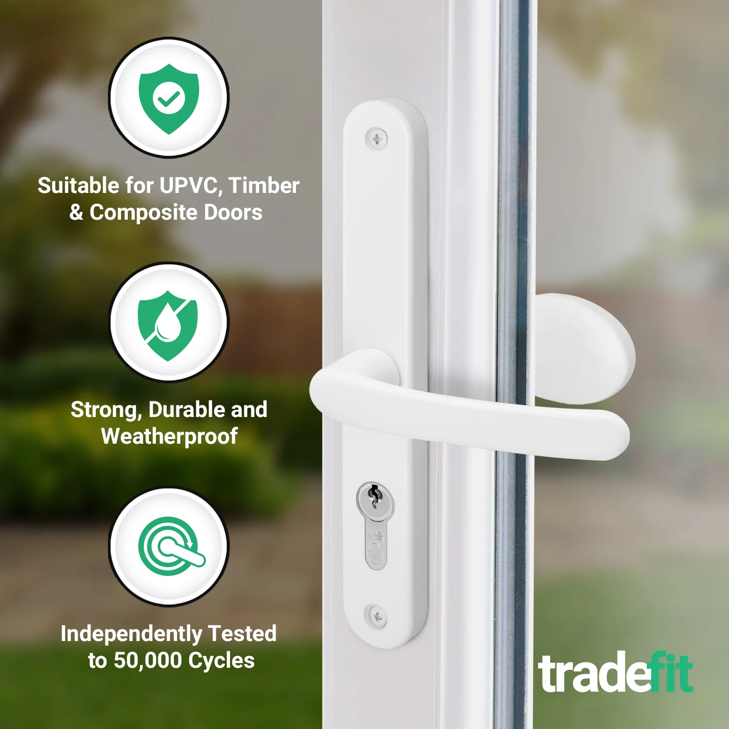 White UPVC Lever Pad Door Handles - 68mm PZ Centres - 215mm Fixing Centres - 245 x 32mm - Image 3