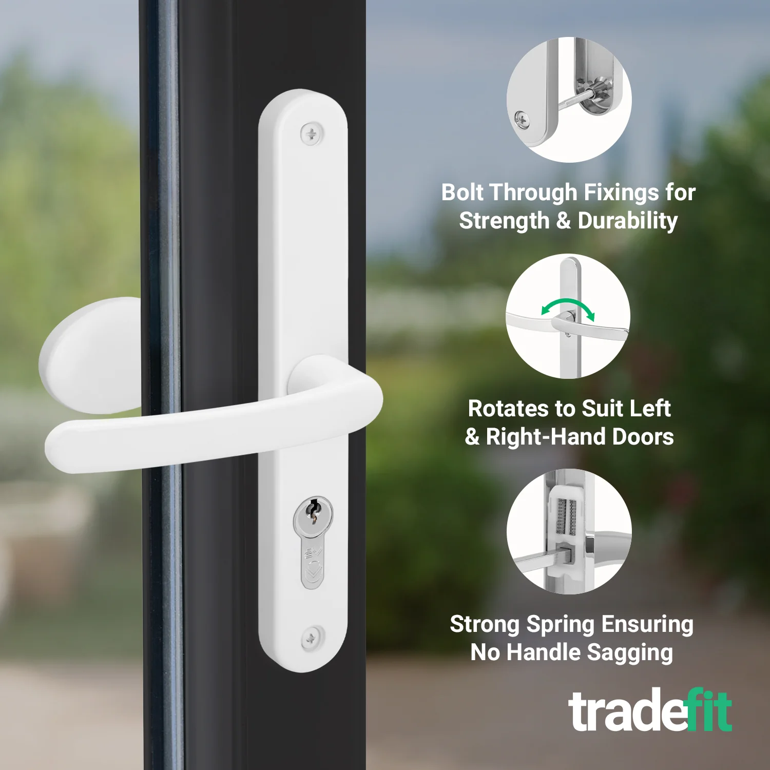 White UPVC Lever Pad Door Handles - 68mm PZ Centres - 215mm Fixing Centres - 245 x 32mm - Image 4