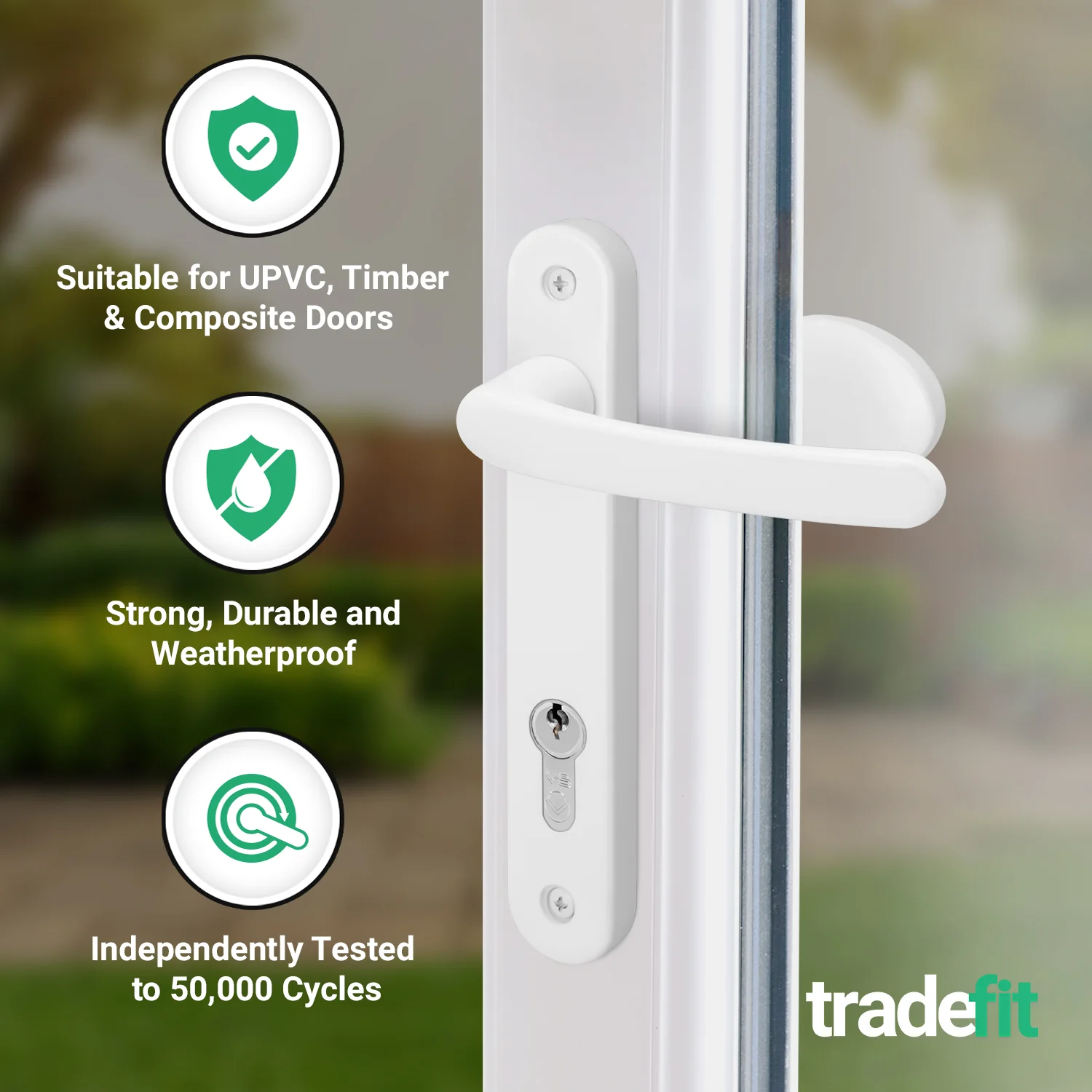 White UPVC Lever Pad Door Handles - 92mm PZ Centres - 122mm Fixing Centres - 212 x 34mm - Image 3