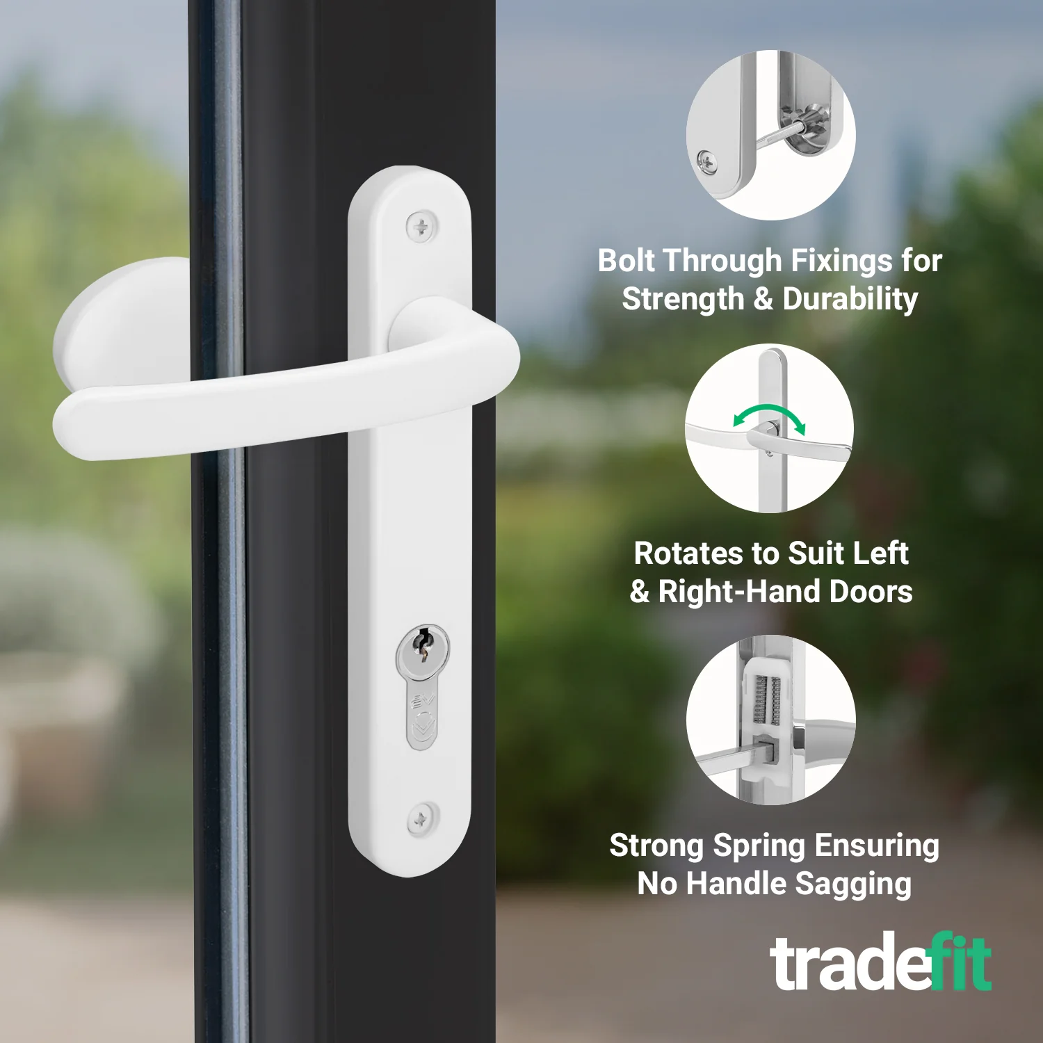 White UPVC Lever Pad Door Handles - 92mm PZ Centres - 122mm Fixing Centres - 212 x 34mm - Image 4
