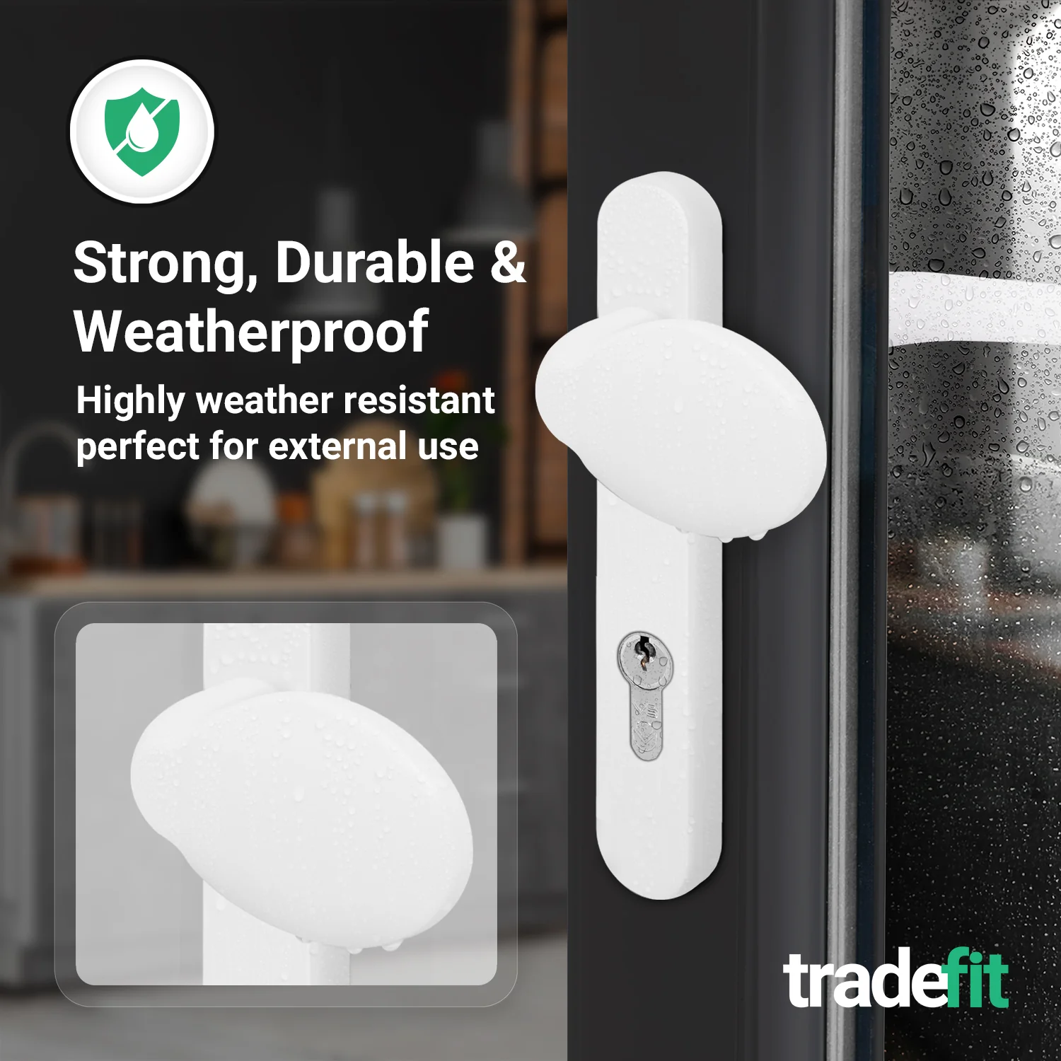 White UPVC Lever Pad Door Handles - 92mm PZ Centres - 122mm Fixing Centres - 212 x 34mm - Image 5