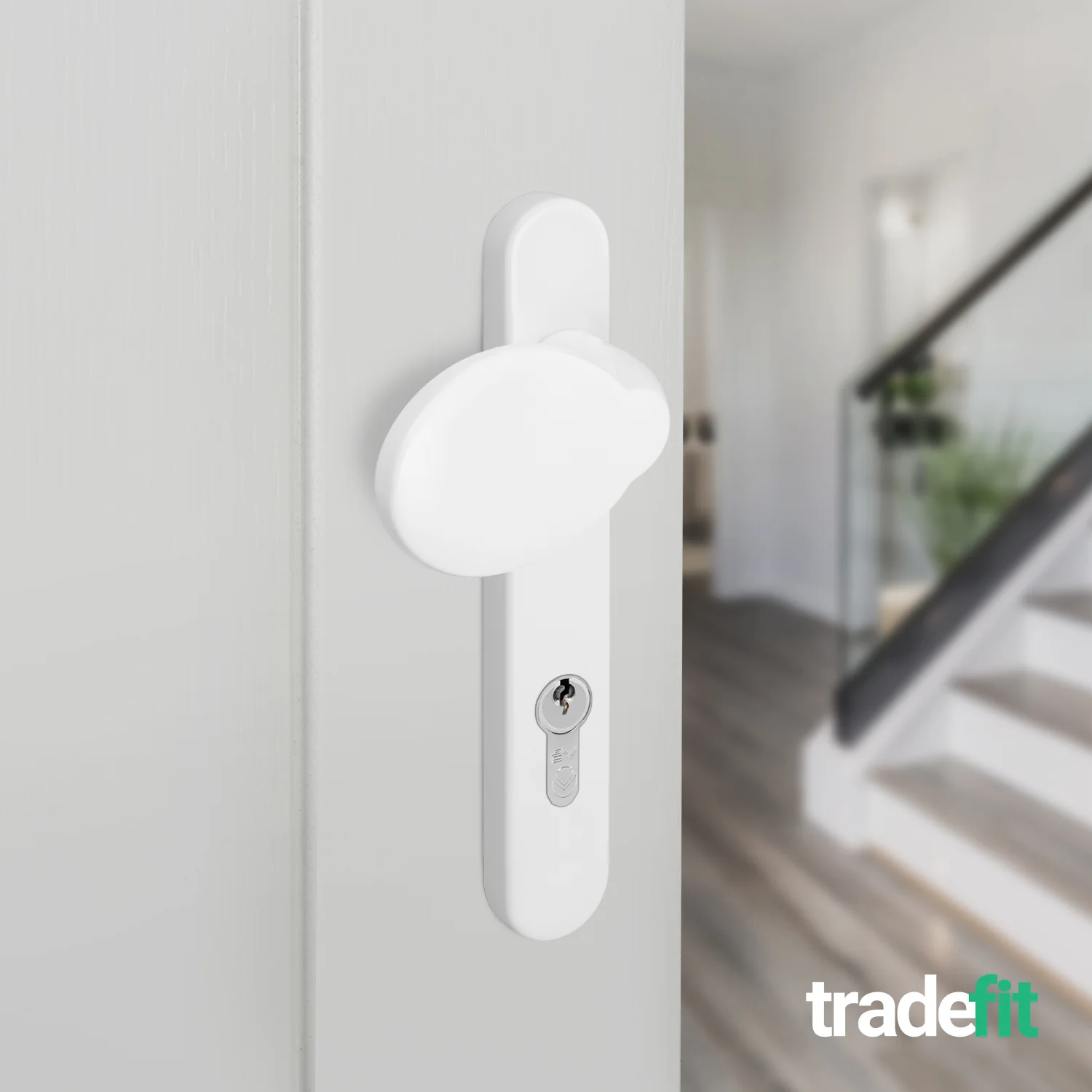 White UPVC Lever Pad Door Handles - 92mm PZ Centres - 122mm Fixing Centres - 212 x 34mm - Image 6